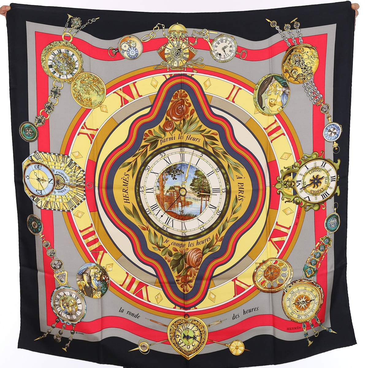 Hermès Parmi les Fleurs je Compte les Heures Silk Scarf