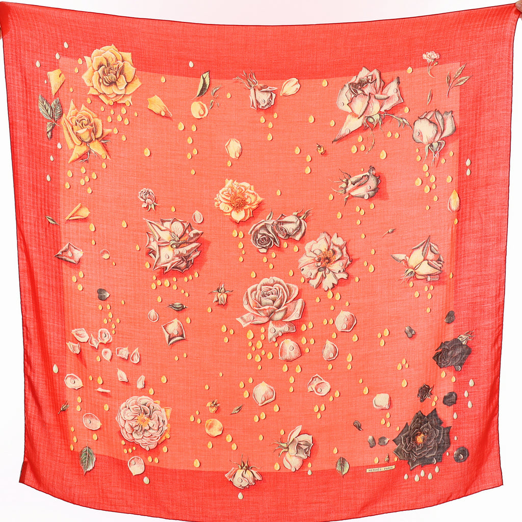 Pristine Hermès La Rosée Floral Cashmere and Silk Shawl