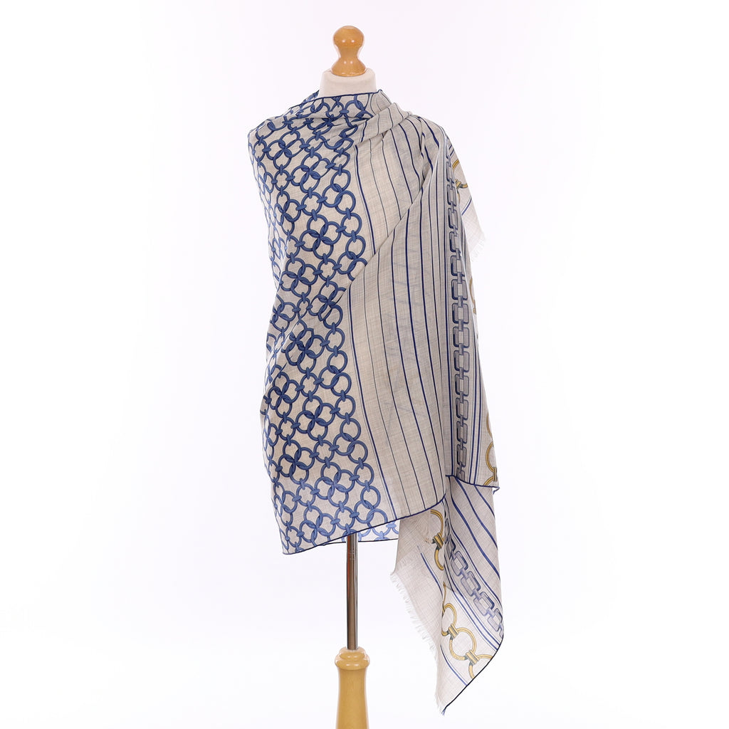 Pristine Hermès Blue Design Cashmere Stole
