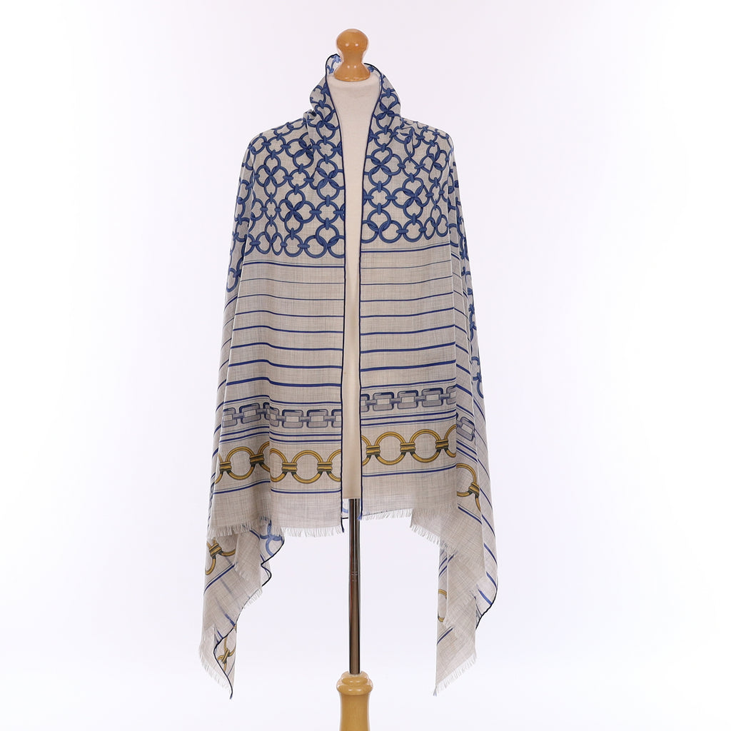 Pristine Hermès Blue Design Cashmere Stole