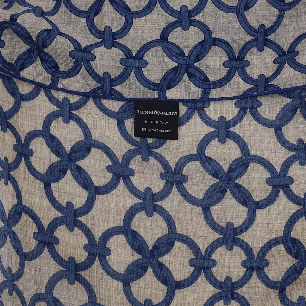 Pristine Hermès Blue Design Cashmere Stole