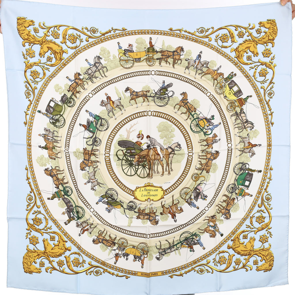 Brand New Boxed Hermès La Promenade de Longchamps Silk Scarf