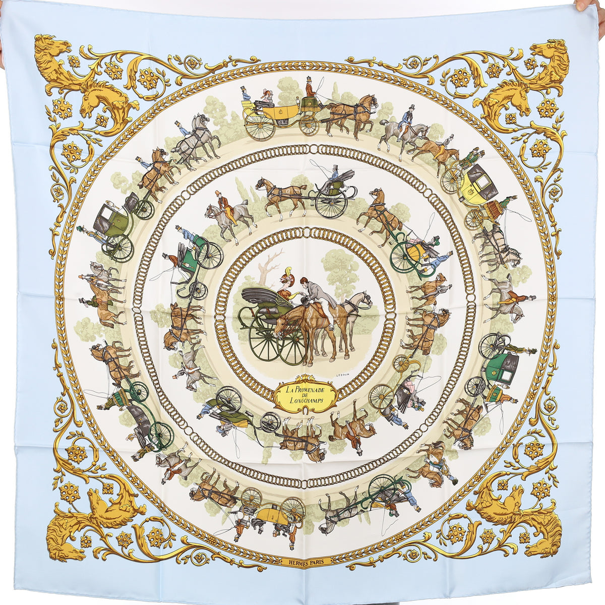Brand New Boxed Hermès La Promenade de Longchamps Silk Scarf
