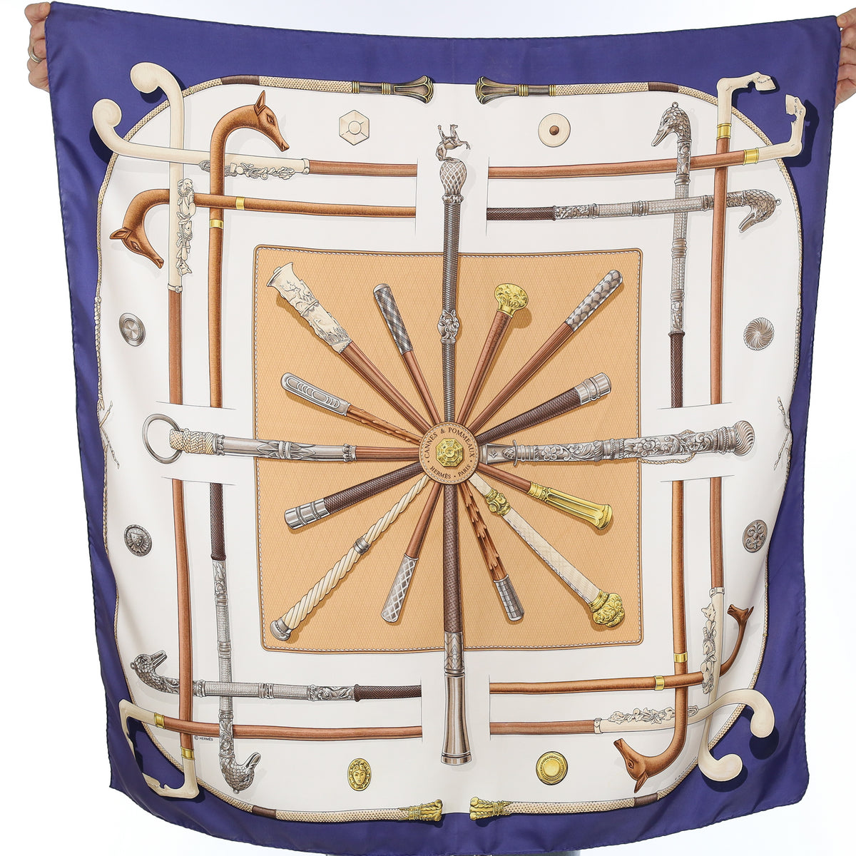 Hermès Cannes & Pommeaux Vintage Silk Scarf