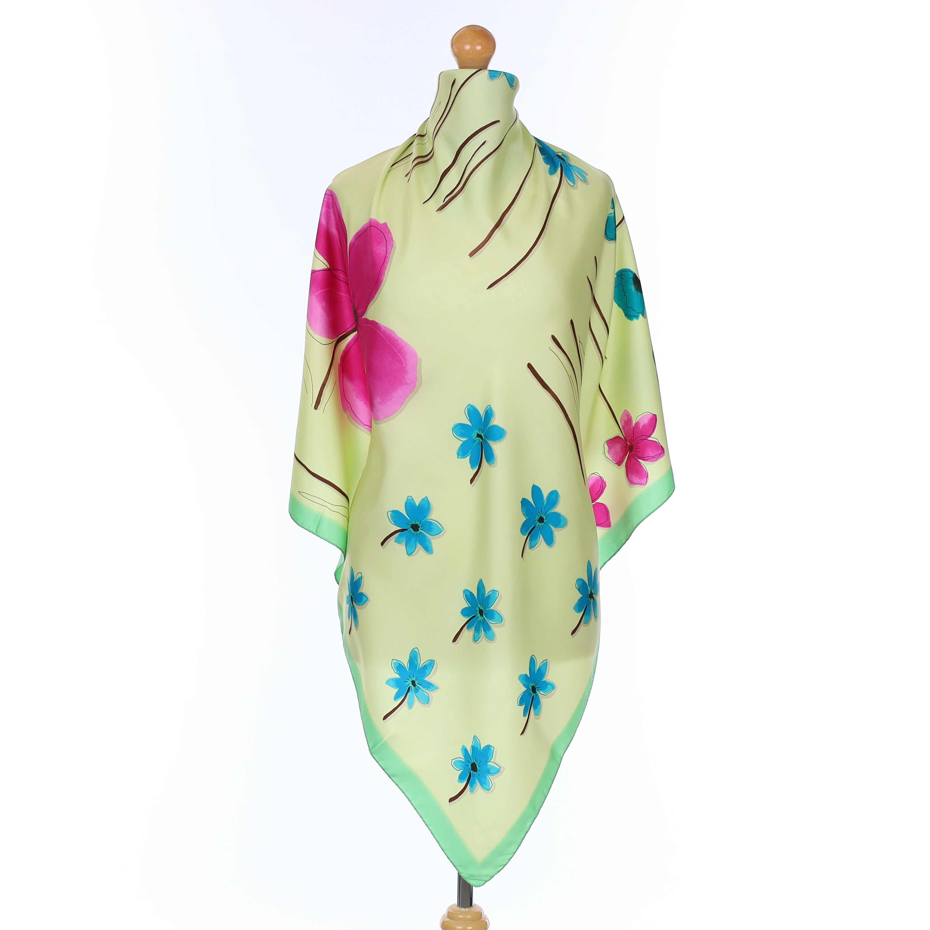 Pristine Barbieri Chartreuse Floral Silk Scarf