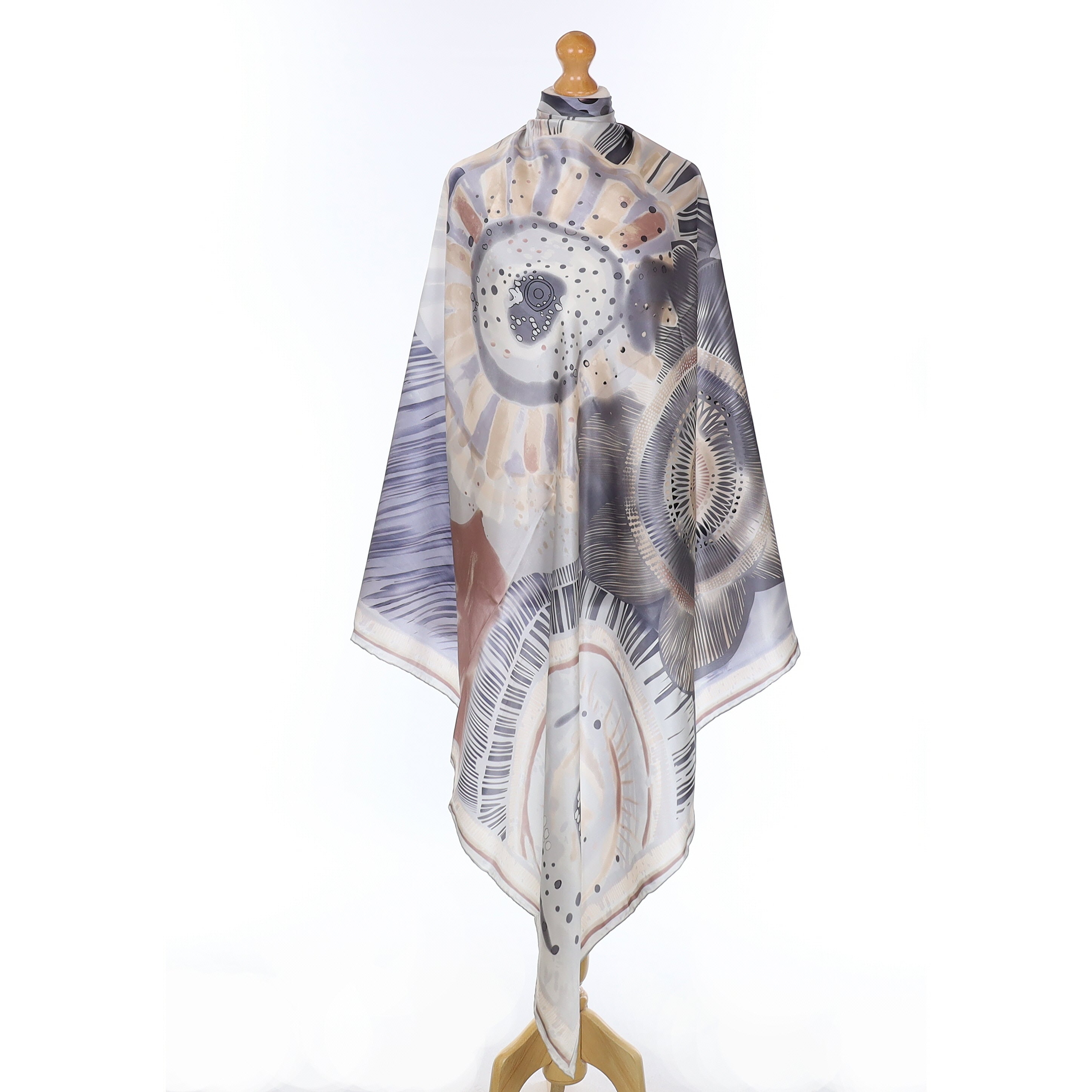 Peter Hahn Grey Abstract Silk Scarf