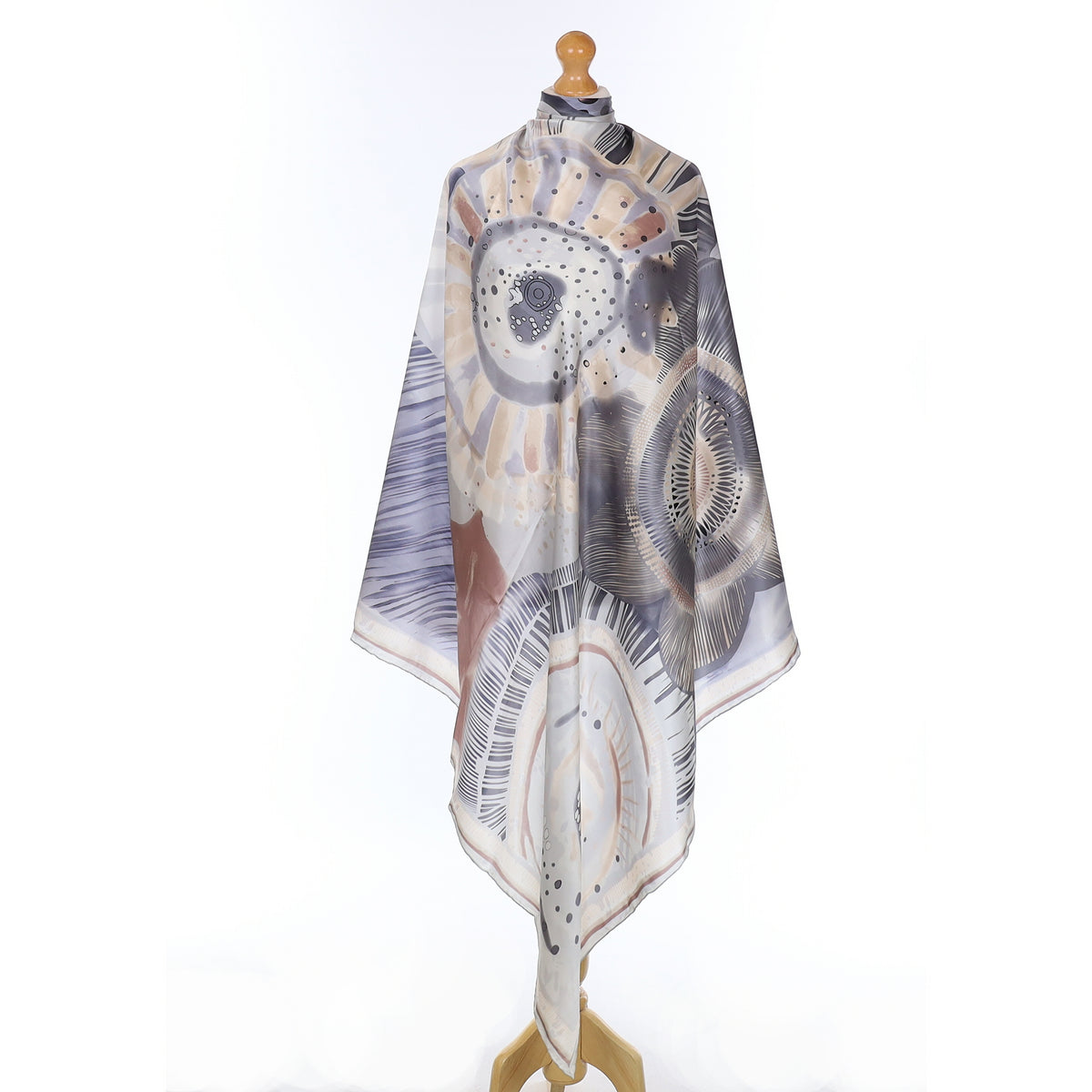 Peter Hahn Grey Abstract Silk Scarf