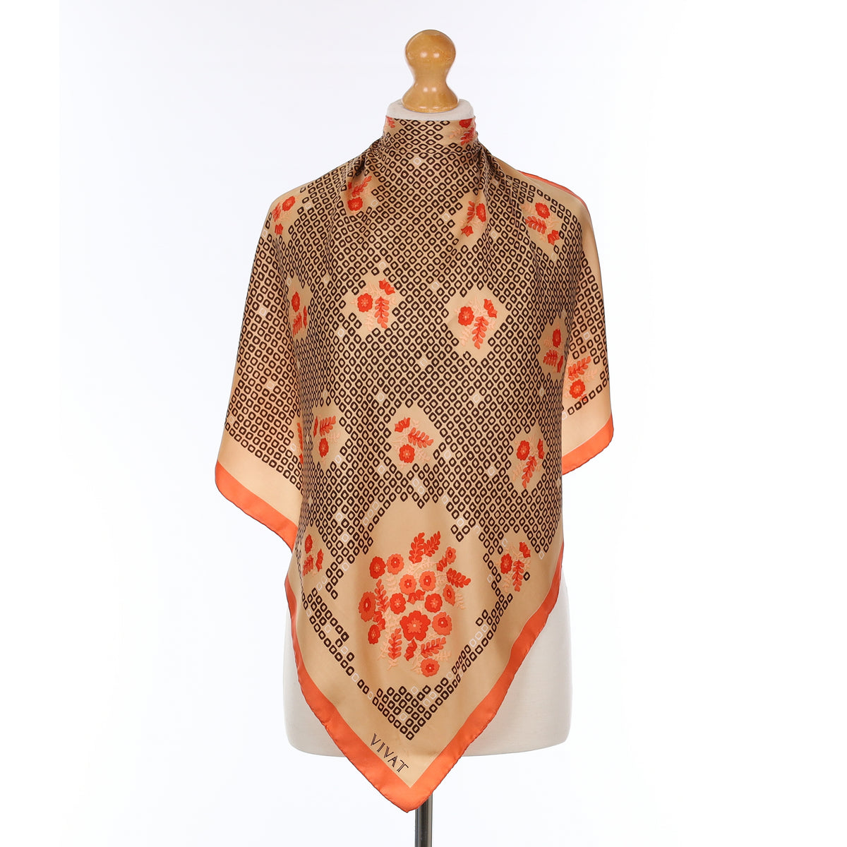Sienna Orange Floral Design Silk Scarf