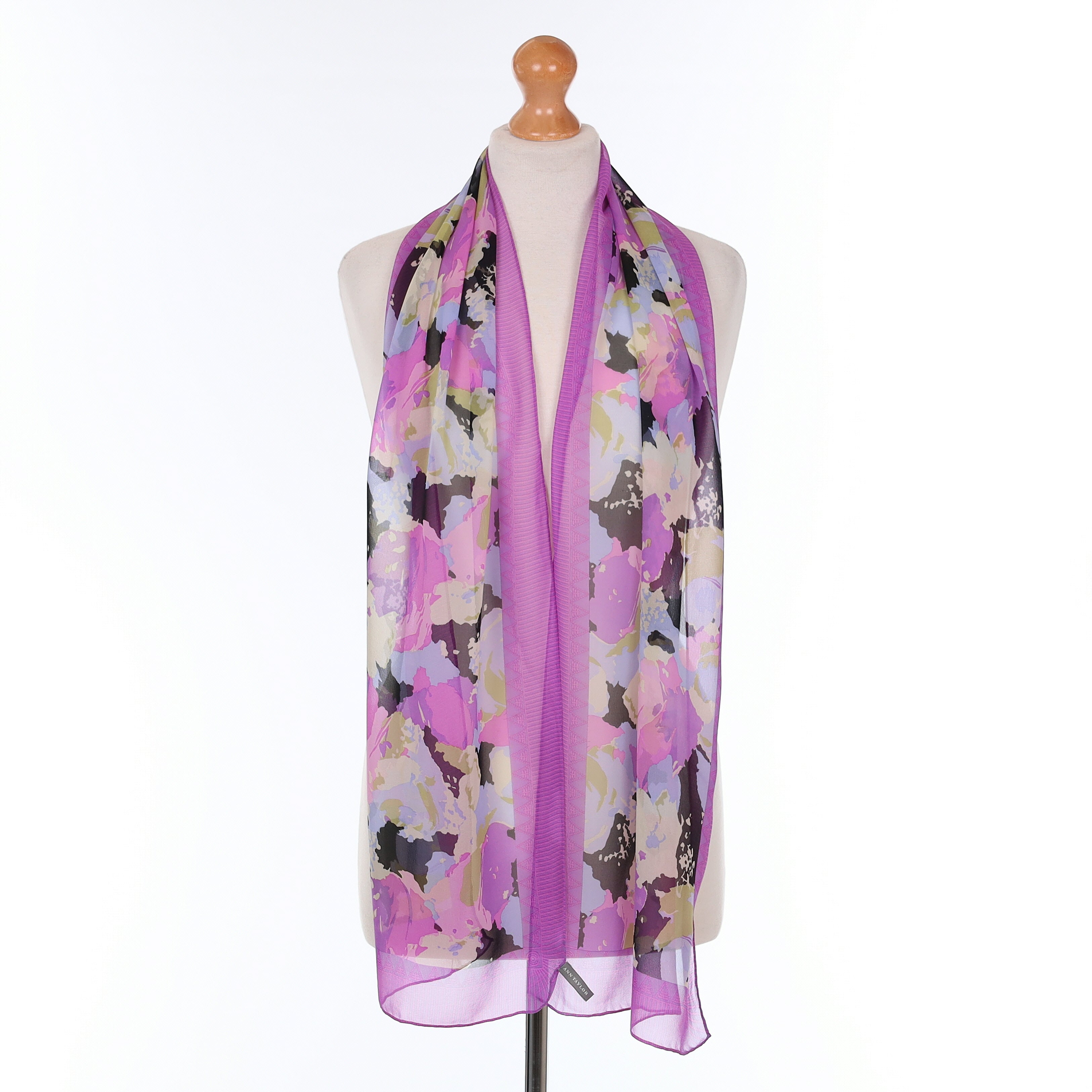 Violet Purple Floral Silk Scarf