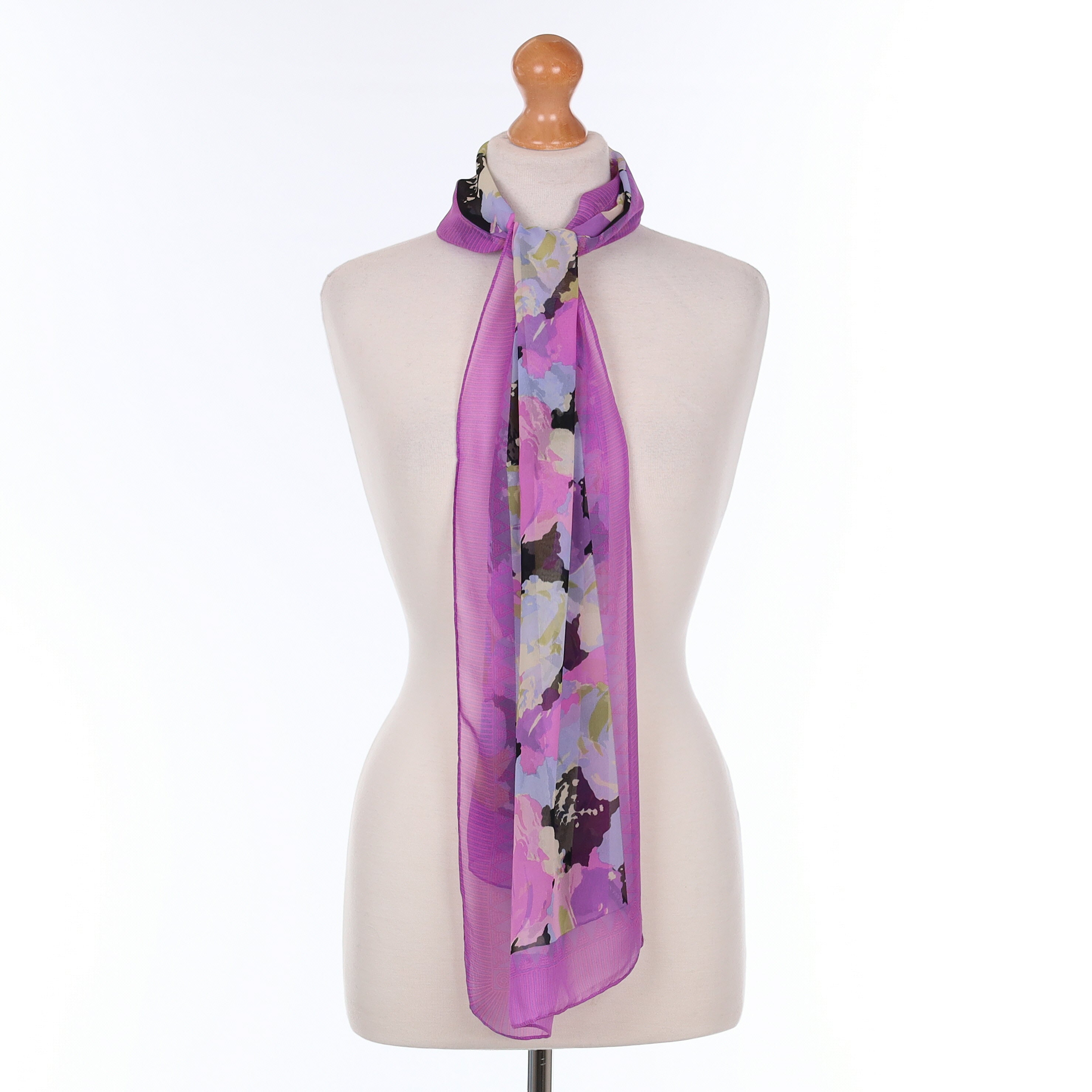 Violet Purple Floral Silk Scarf