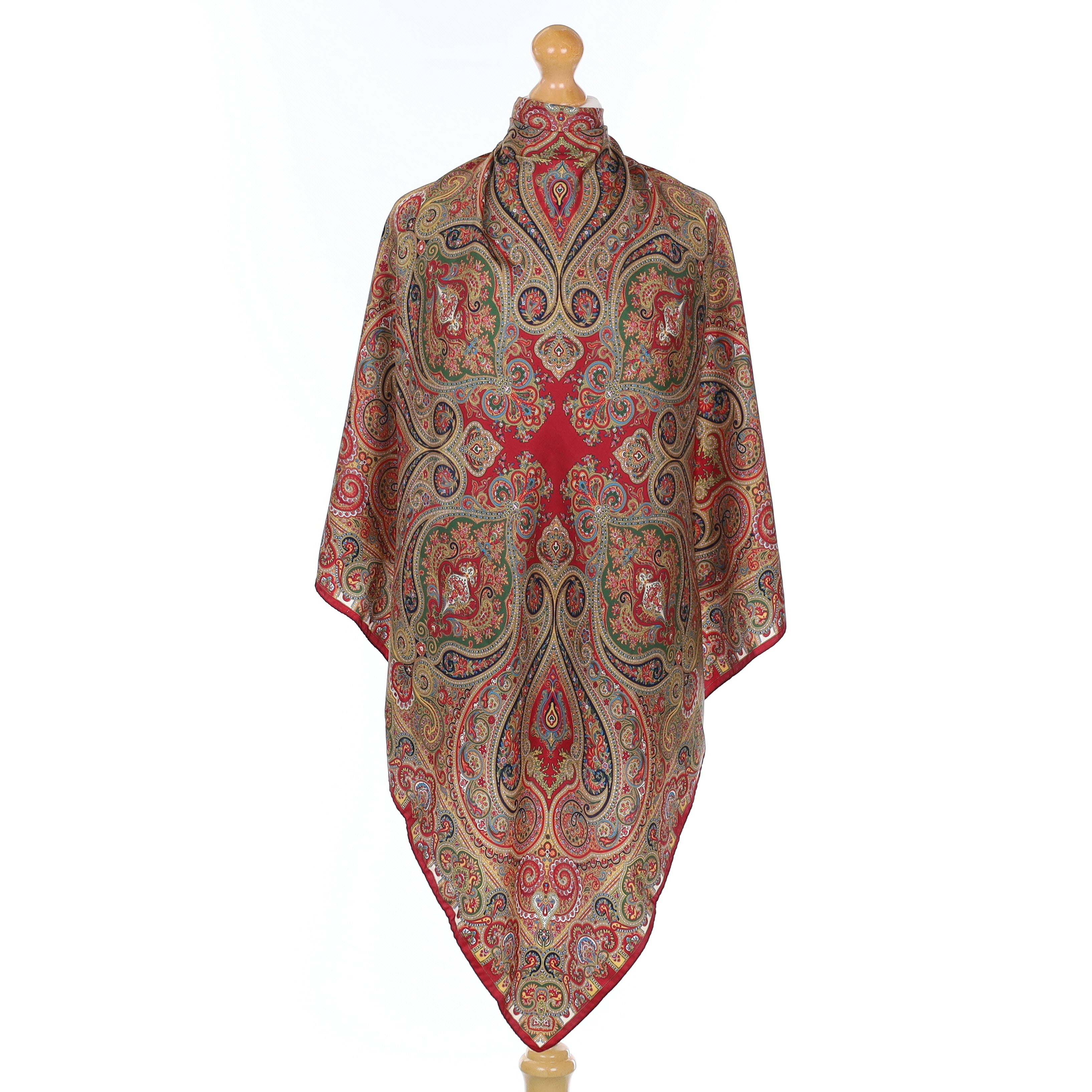 Burgundy Red and Gold Paisley Silk Scarf