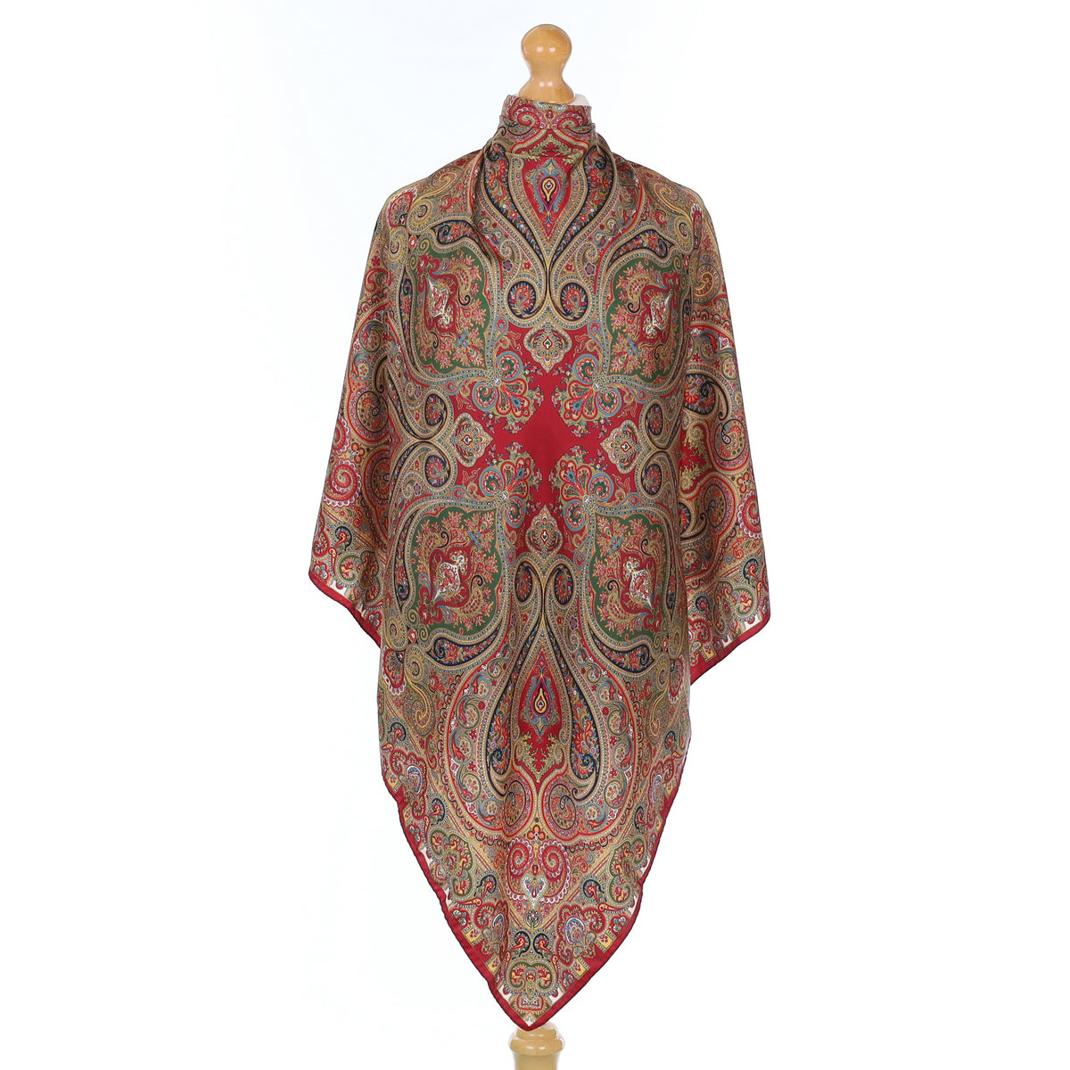 Burgundy Red and Gold Paisley Silk Scarf
