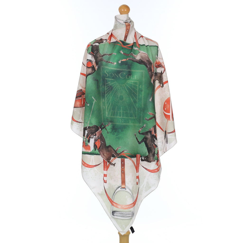 Green and Red Polo Design Silk Scarf