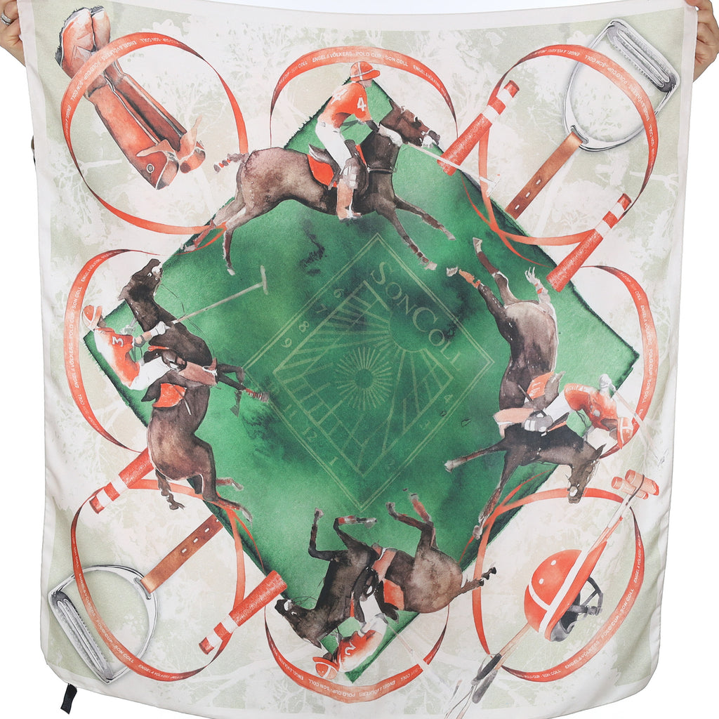 Green and Red Polo Design Silk Scarf