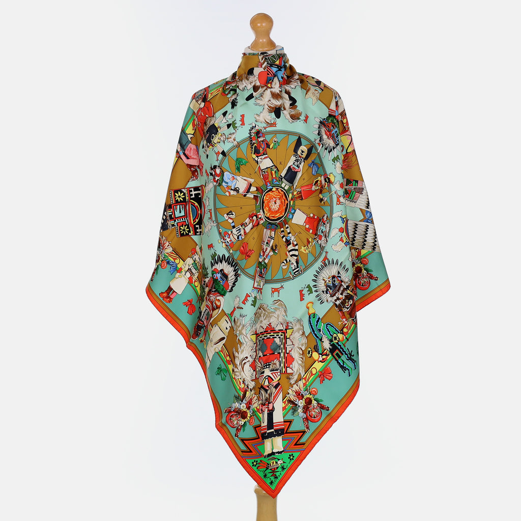 Pristine Boxed Hermès Kachinas Vintage Silk Scarf Rare