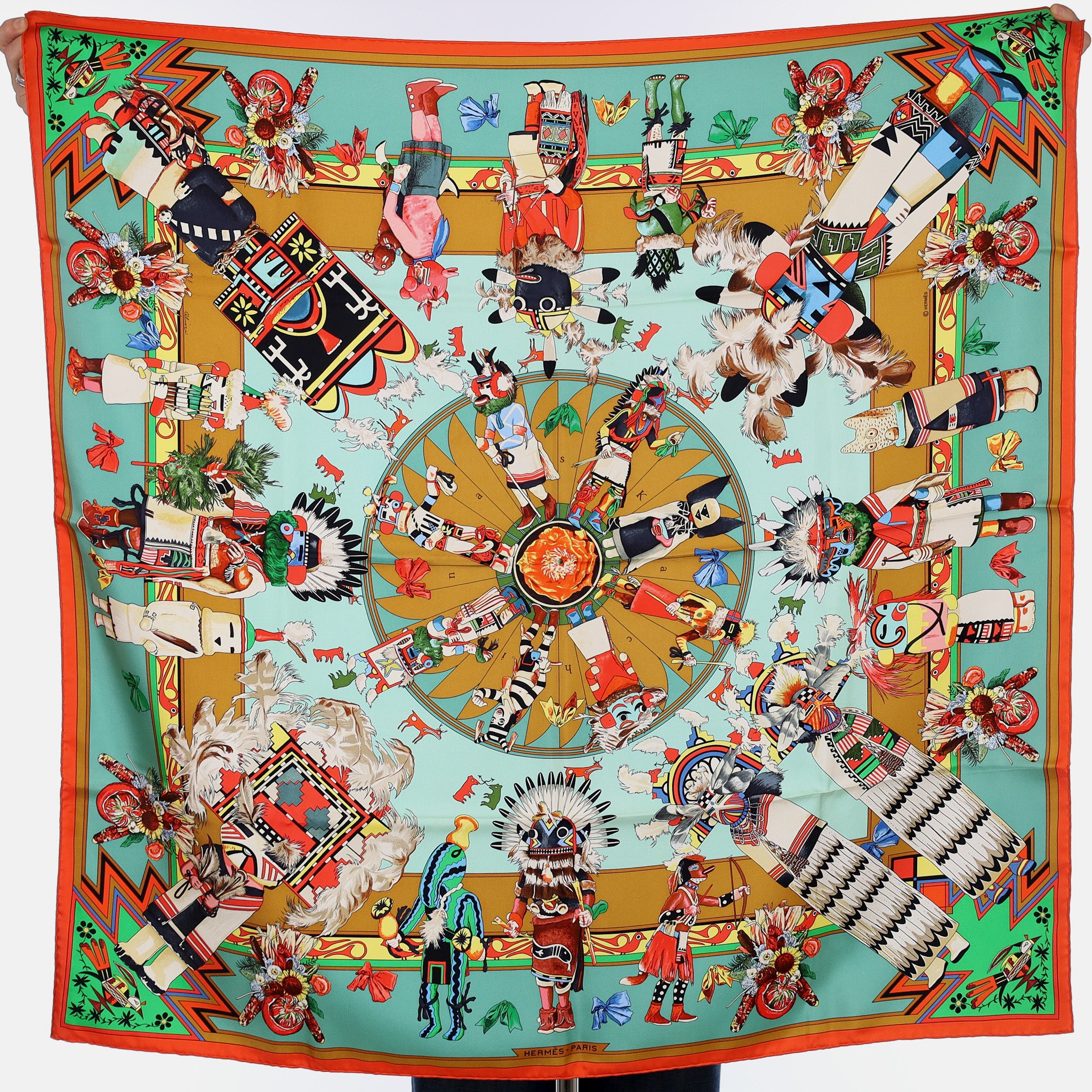 Pristine Boxed Hermès Kachinas Vintage Silk Scarf Rare