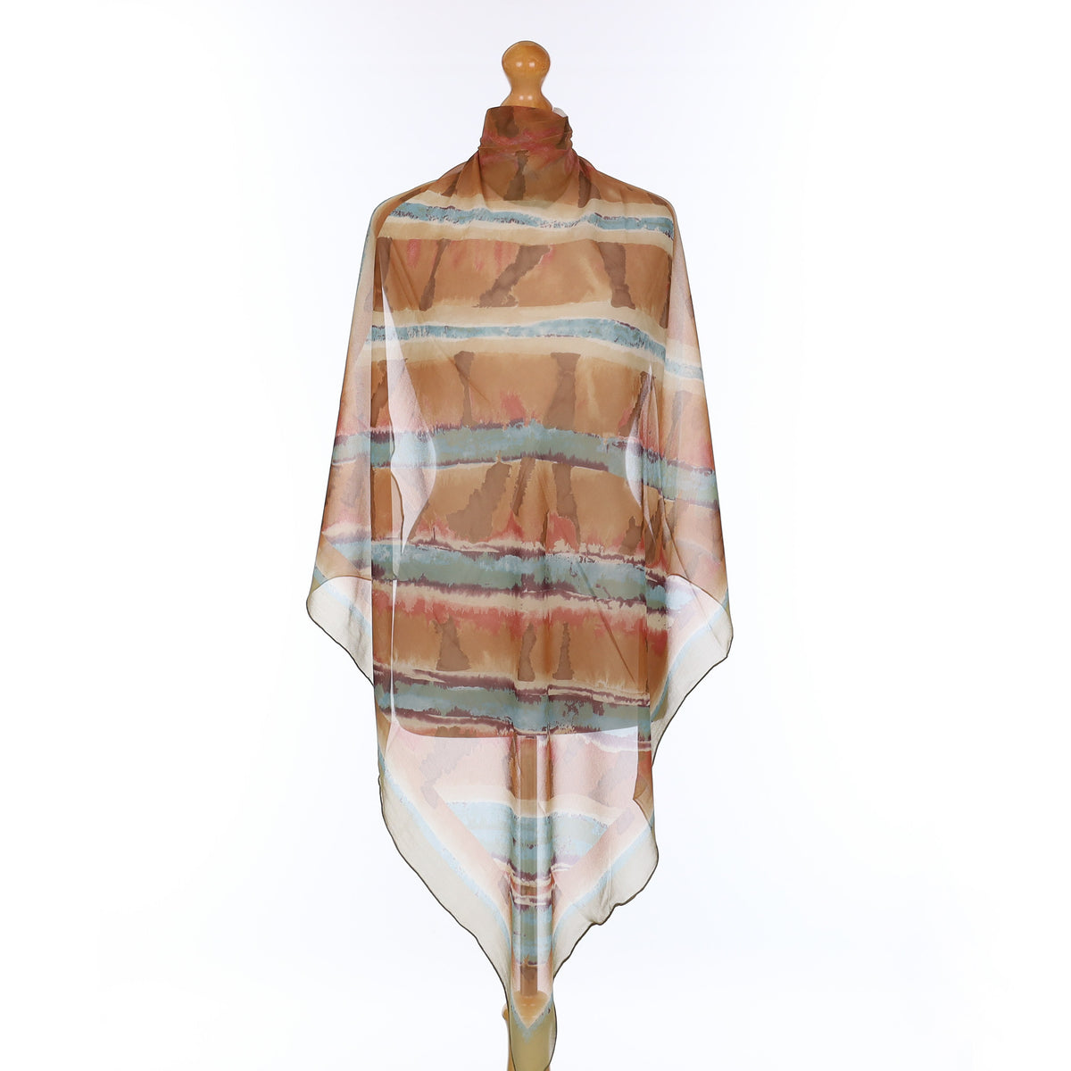 Brown and Aqua Delicate Silk Scarf