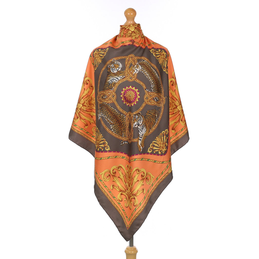 Salvatore Ferragamo Orange Tiger Silk Scarf