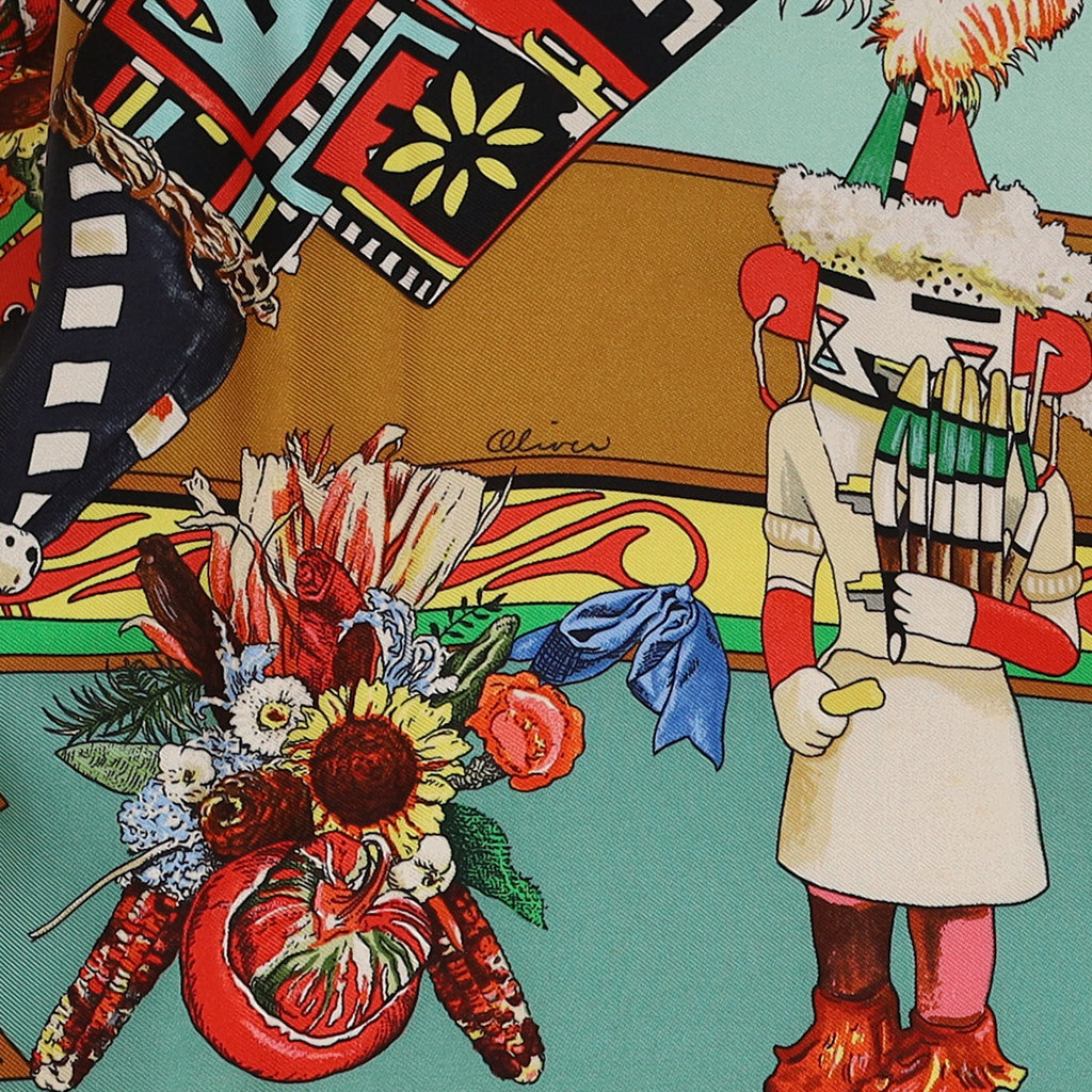 Pristine Boxed Hermès Kachinas Vintage Silk Scarf Rare