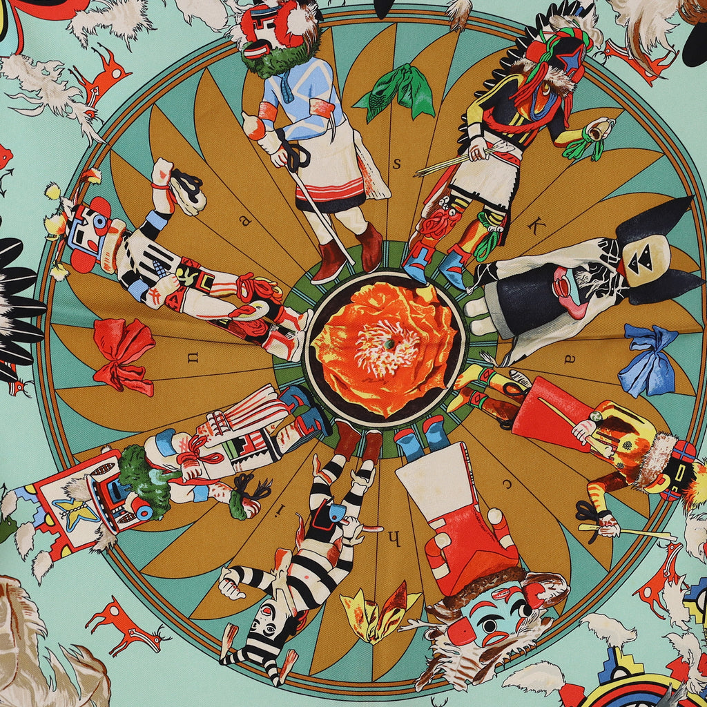 Pristine Boxed Hermès Kachinas Vintage Silk Scarf Rare