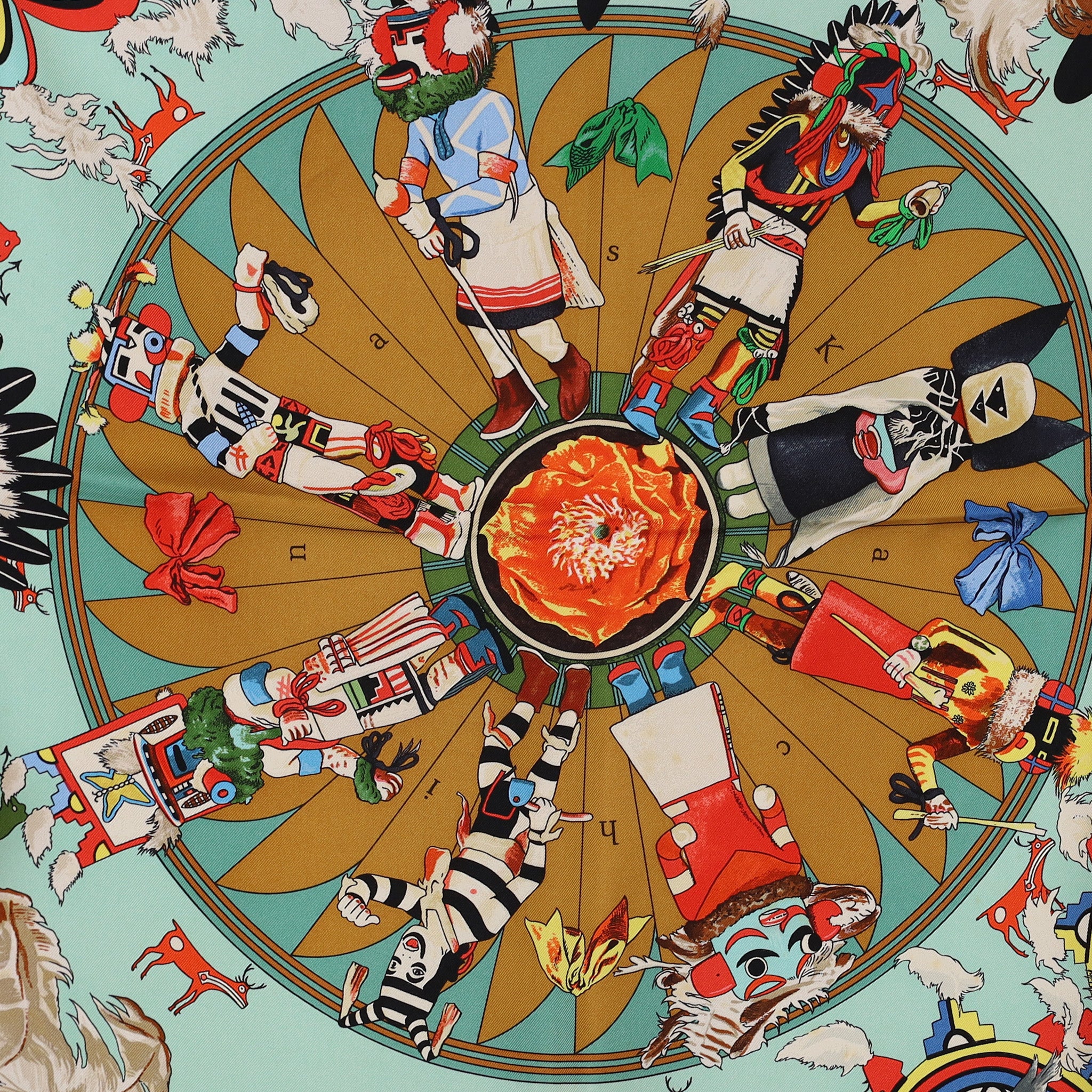 Pristine Boxed Hermès Kachinas Vintage Silk Scarf Rare