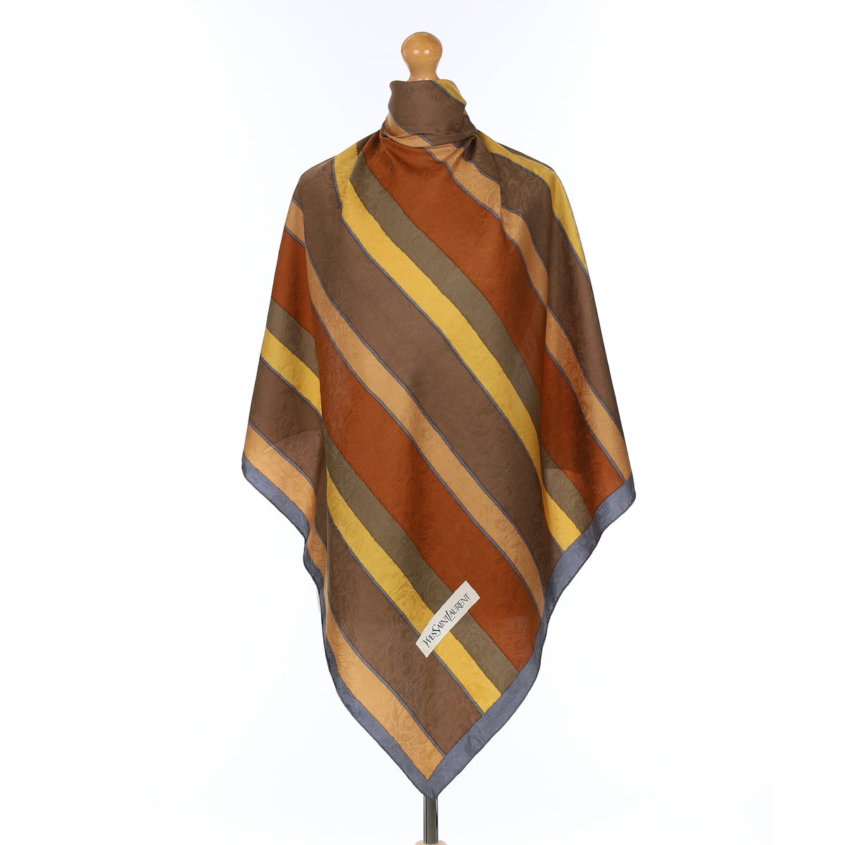 YSL Vintage Brown Striped Silk Scarf