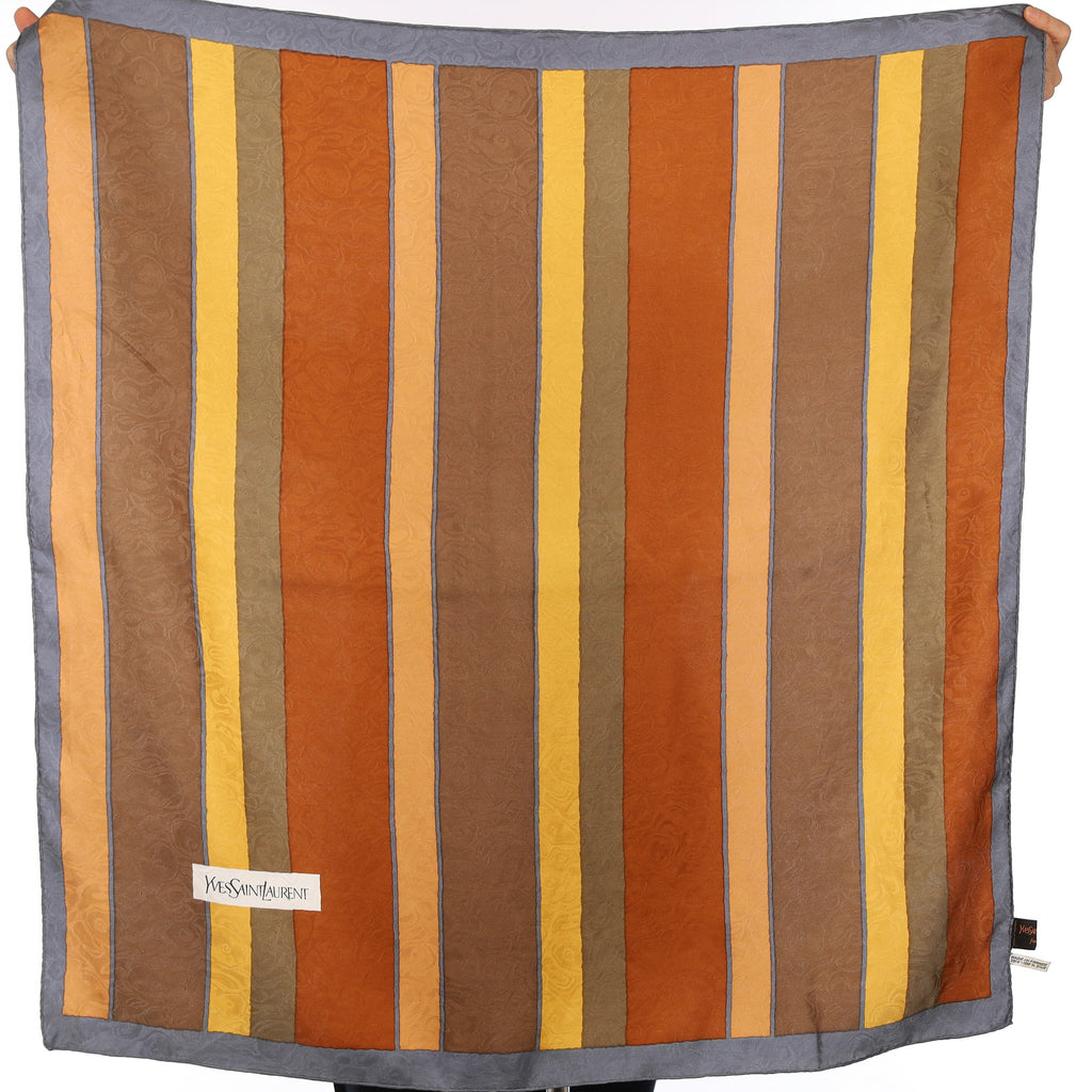 YSL Vintage Brown Striped Silk Scarf