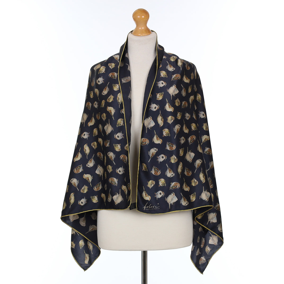 Navy Blue Bird Pattern Silk Scarf