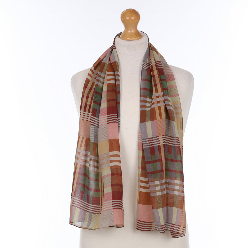Mulberry Checked Long Silk Scarf