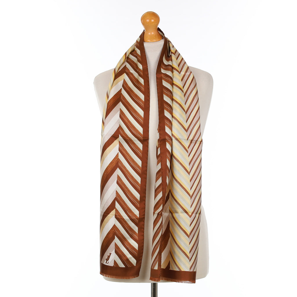 Brand New Brown Striped Silk Scarf