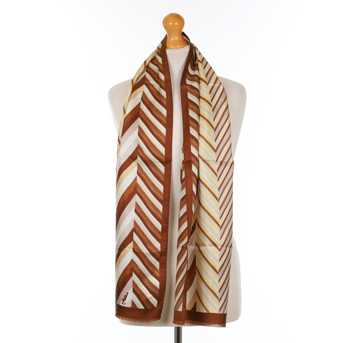 Brand New Brown Striped Silk Scarf