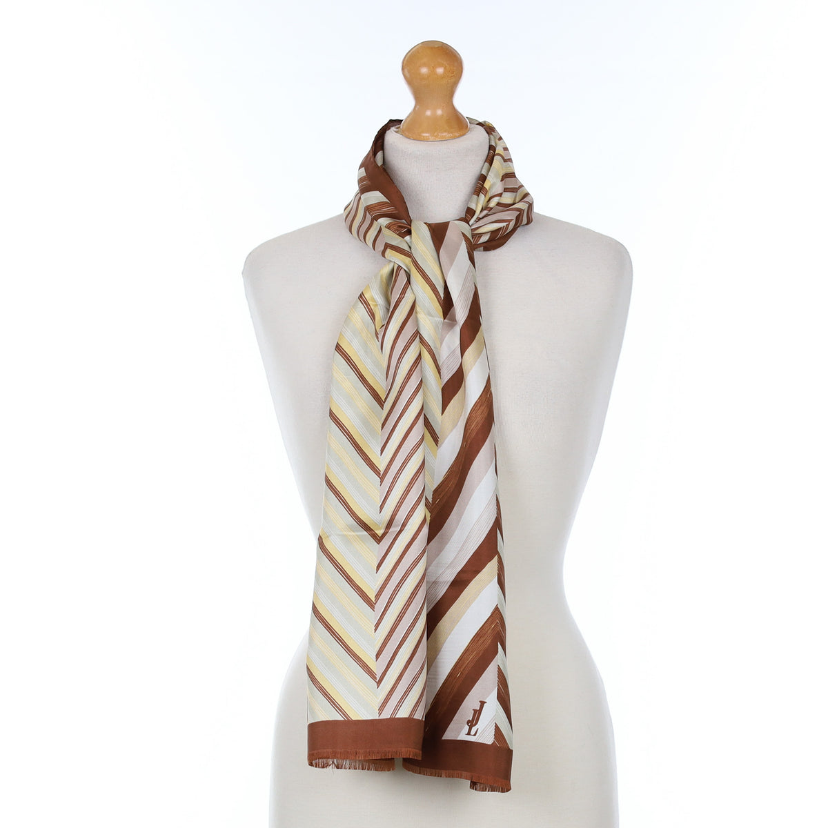 Brand New Brown Striped Silk Scarf
