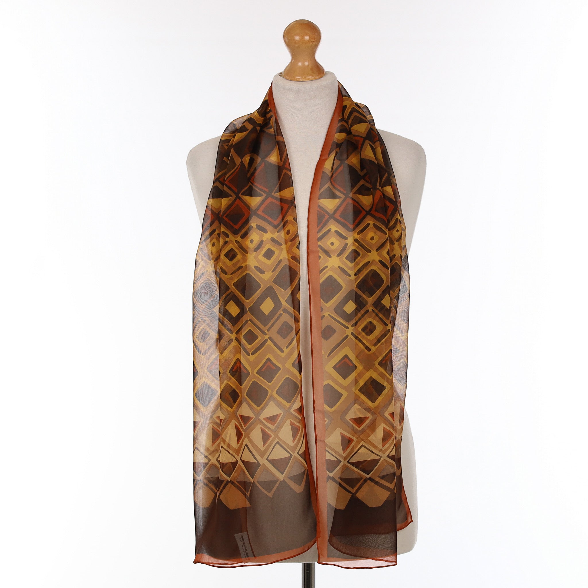 Brand New Brown Patterned Long Silk Scarf