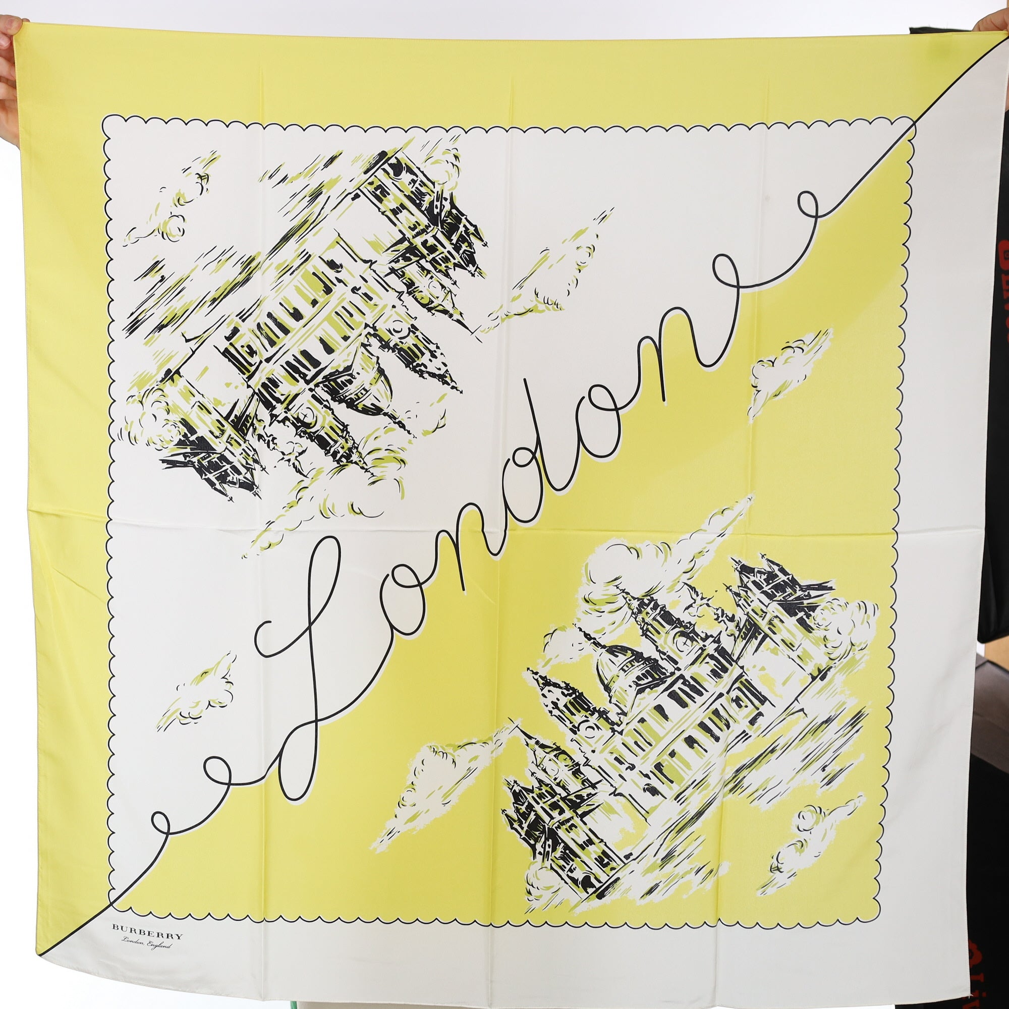 Brand New Burberry Yellow and Ivory Silk Scarf