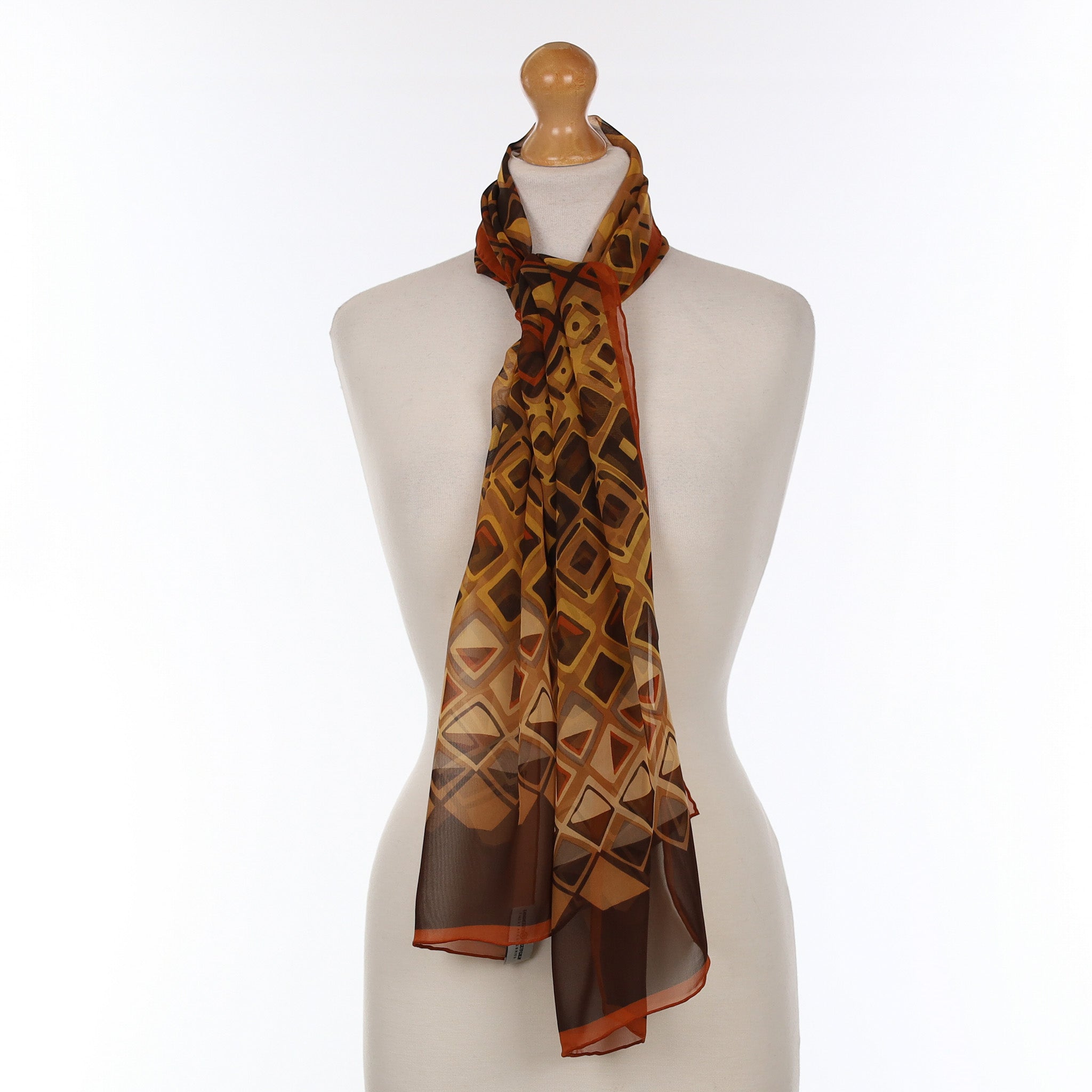 Brand New Brown Patterned Long Silk Scarf