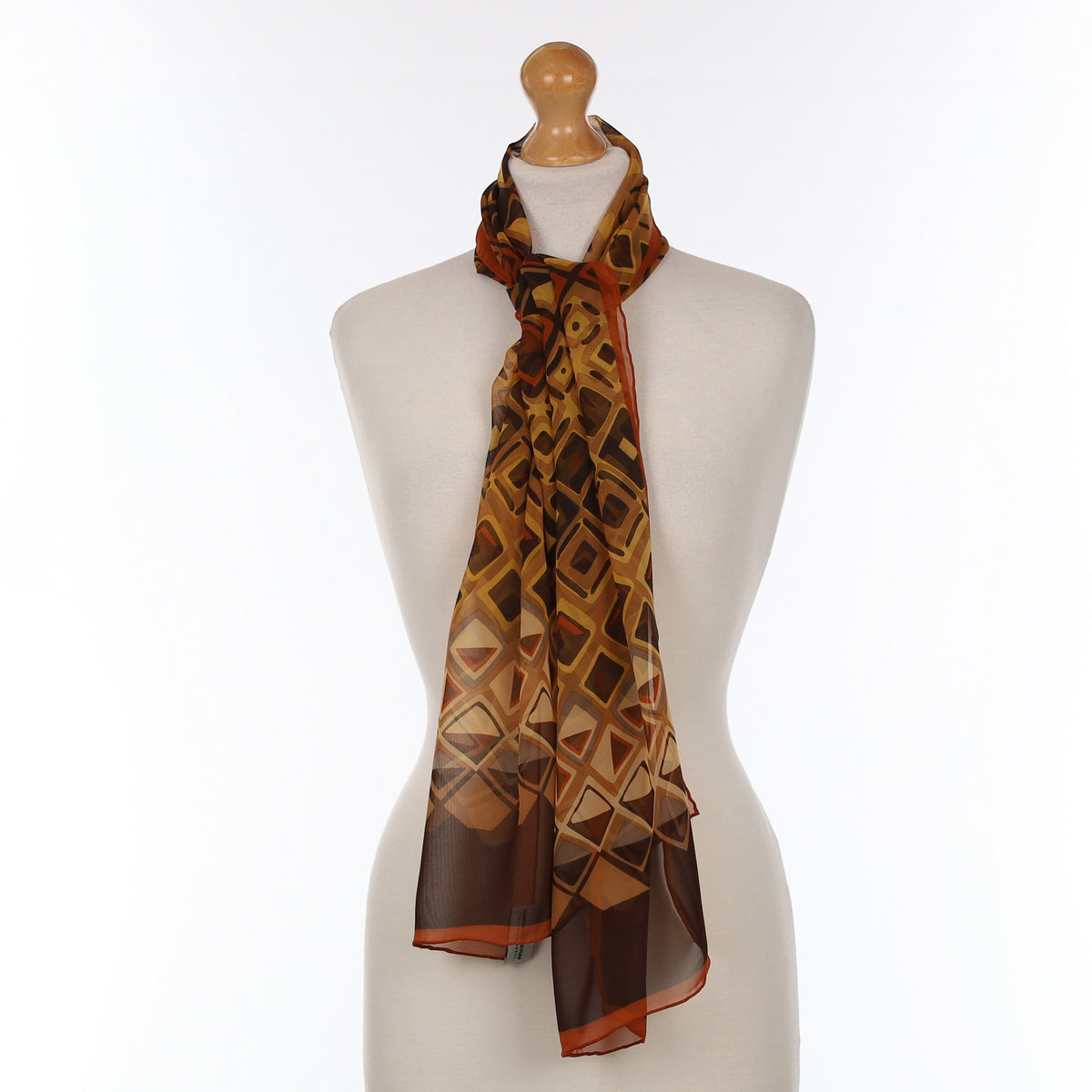 Brand New Brown Patterned Long Silk Scarf
