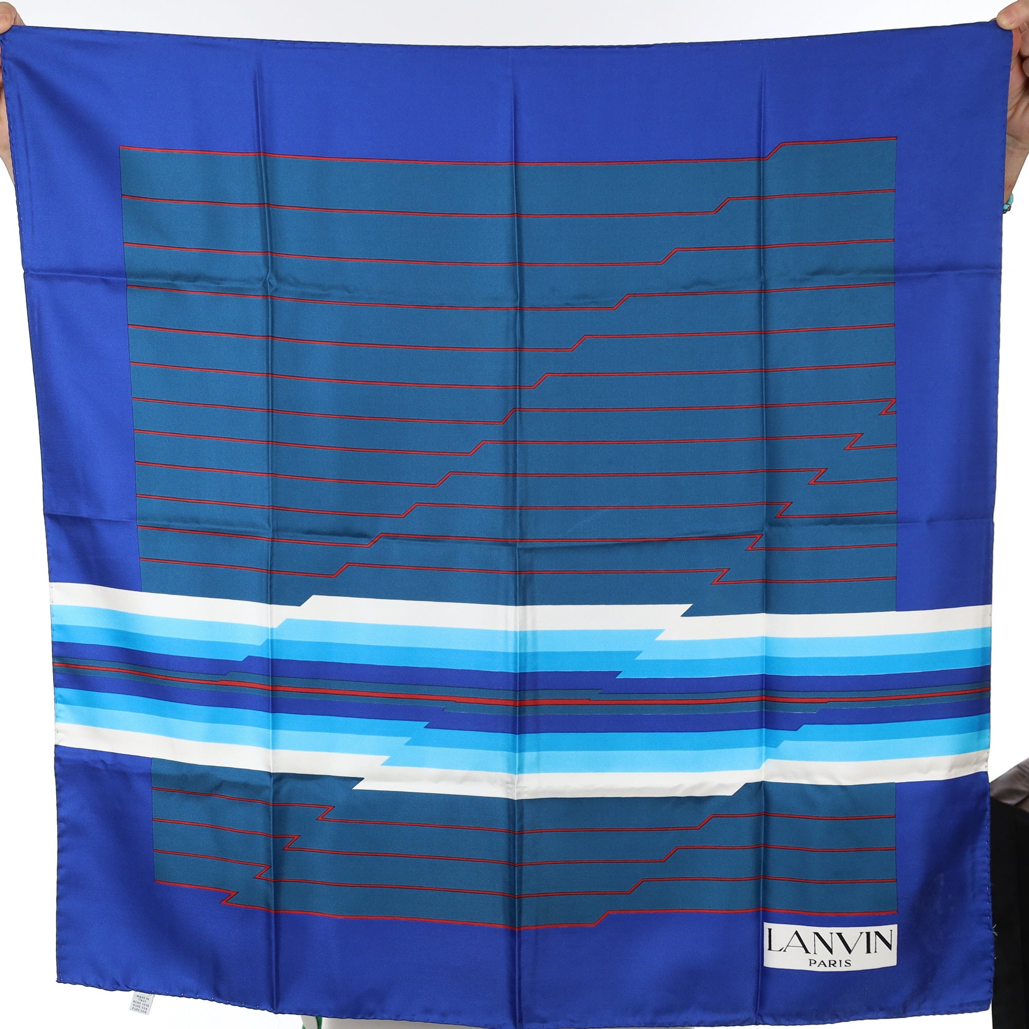Pristine Lanvin Blue Striped Silk Scarf