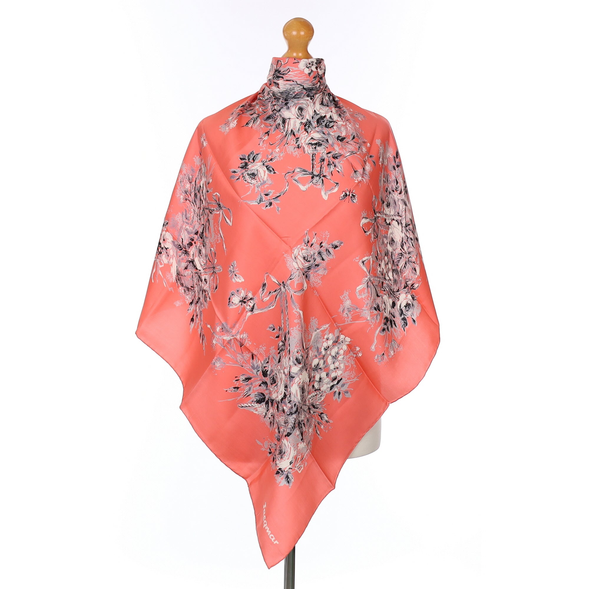 1960's Jacqmar Coral Floral Vintage Silk Scarf