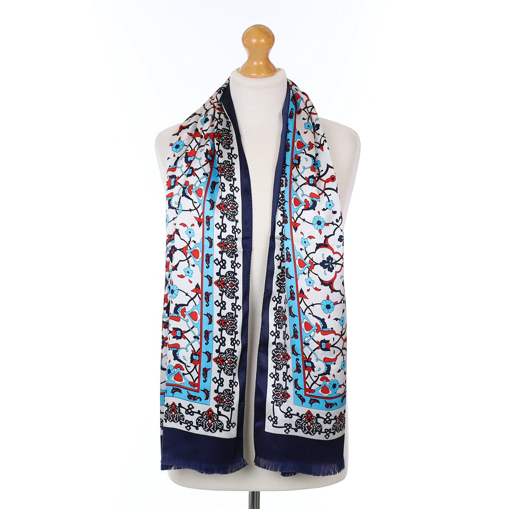 Red and Blue Floral Silk Scarf