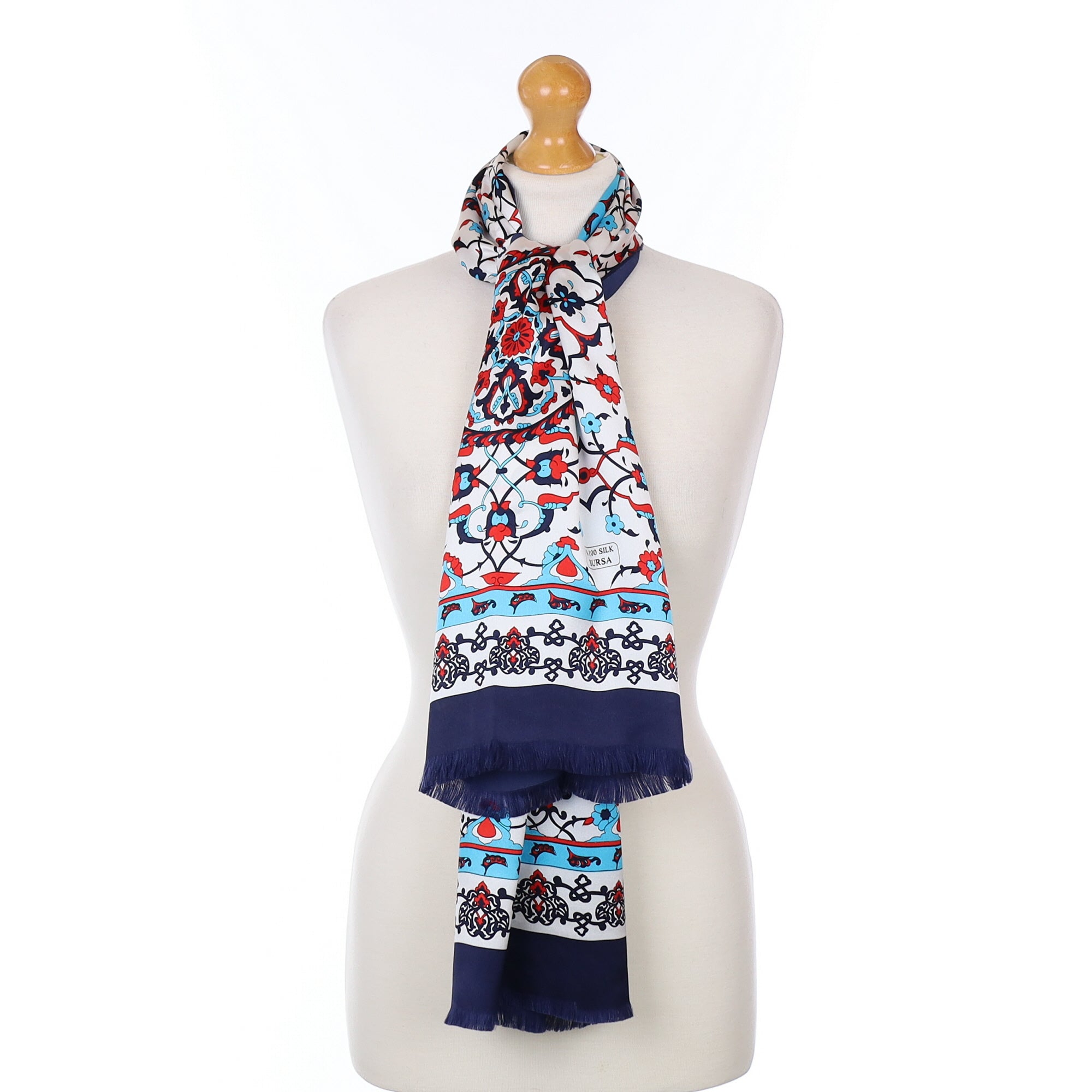 Red and Blue Floral Silk Scarf