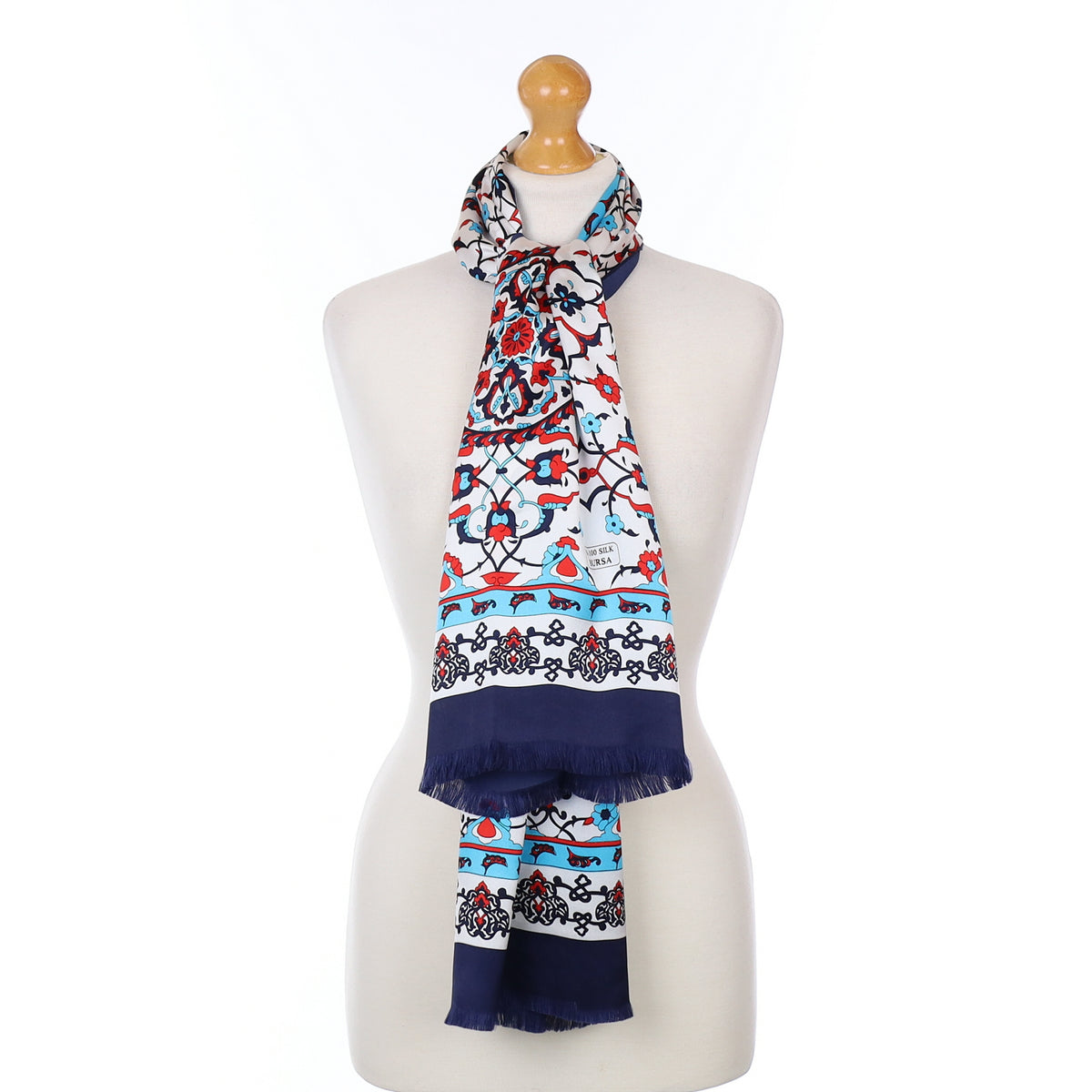 Red and Blue Floral Silk Scarf