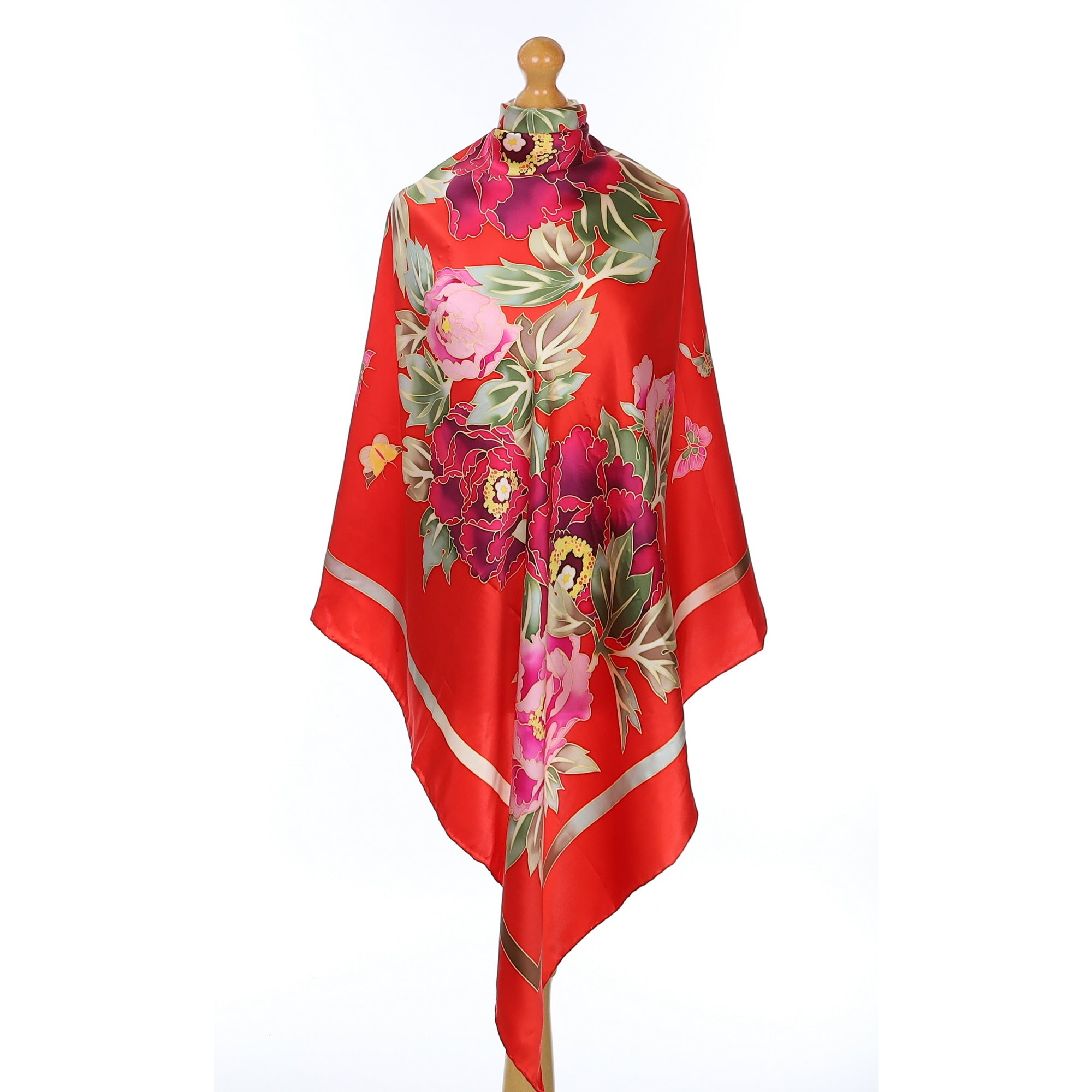 Red Floral Silk Scarf