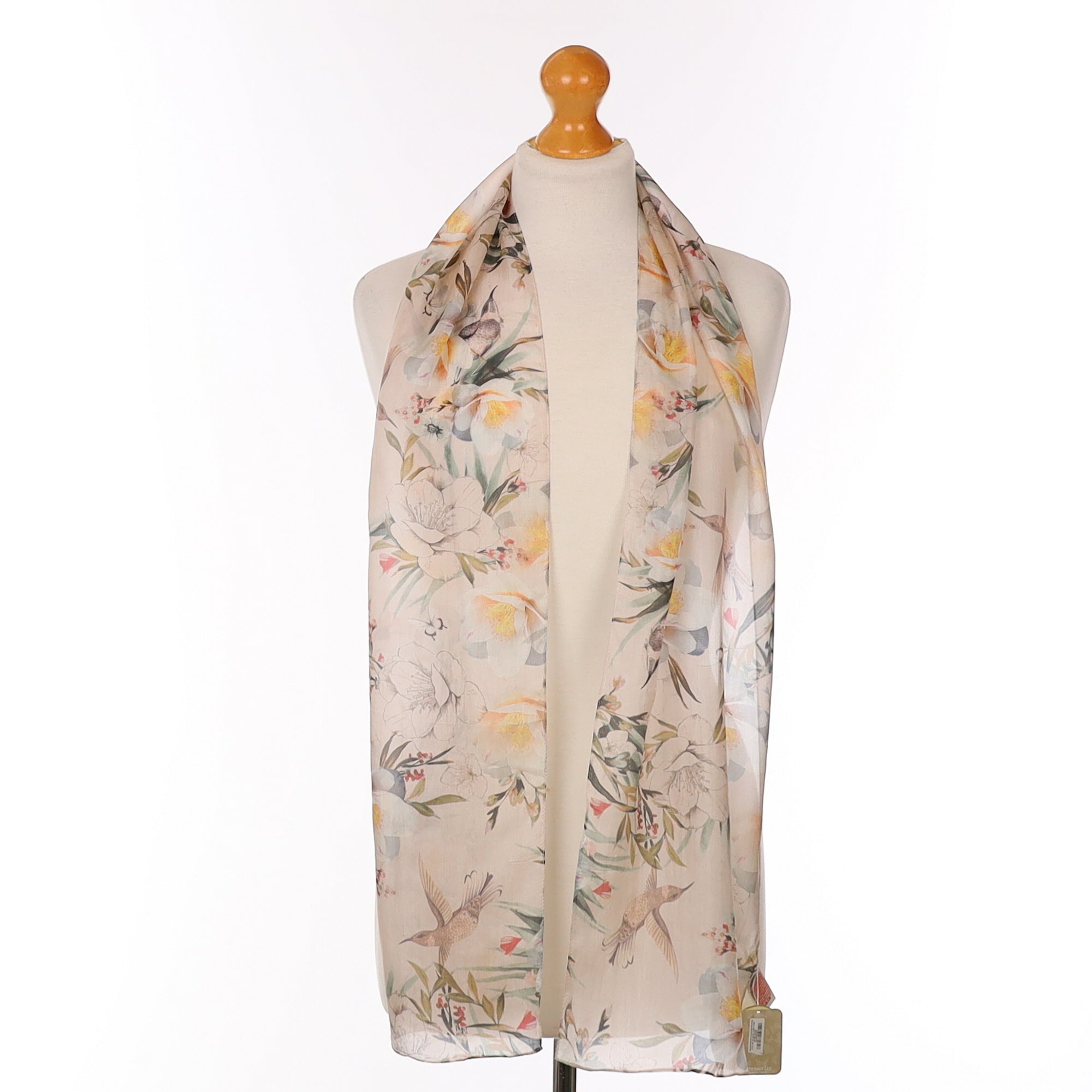 Pale Pink Floral Design Silk Scarf