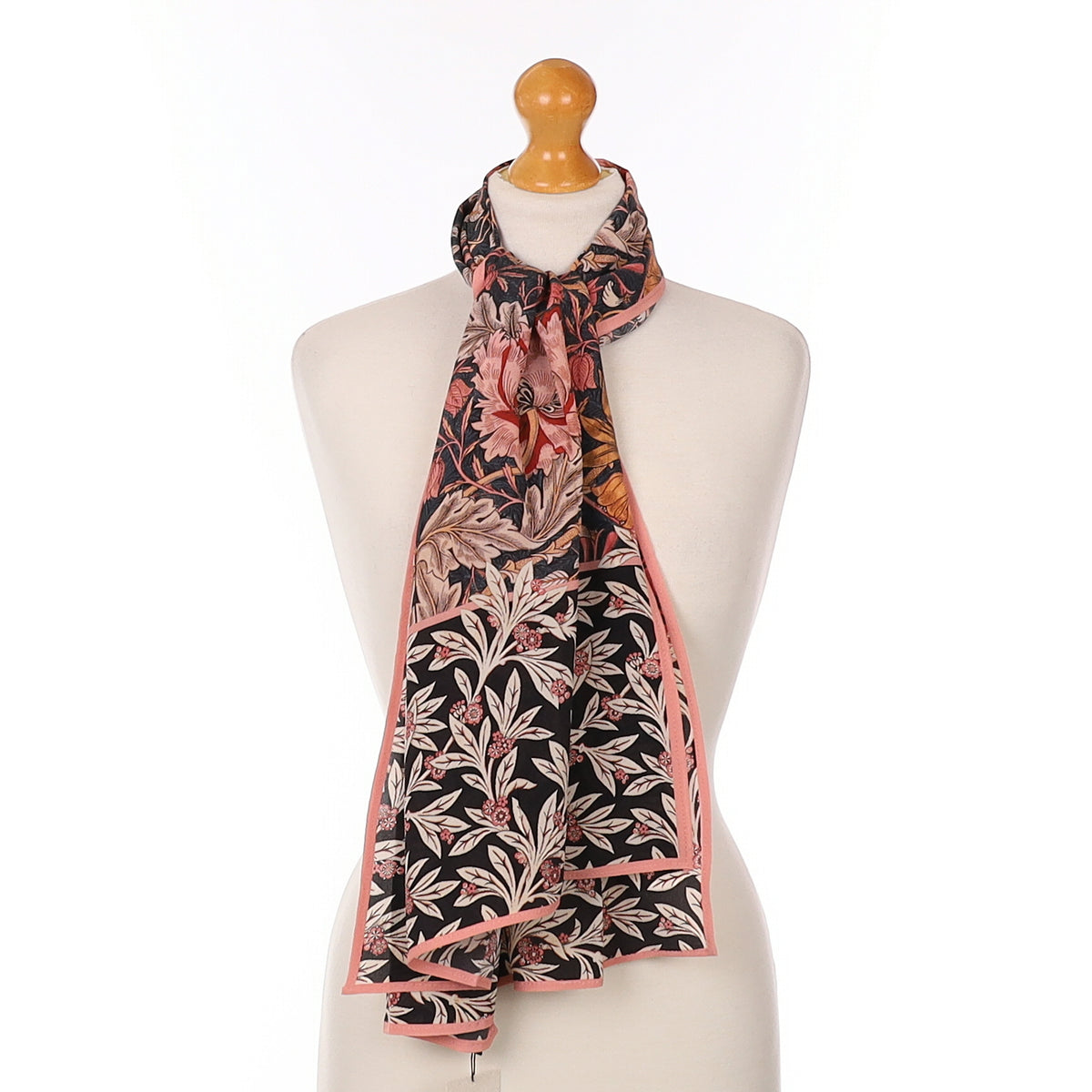 Black and Pink Floral Silk Scarf