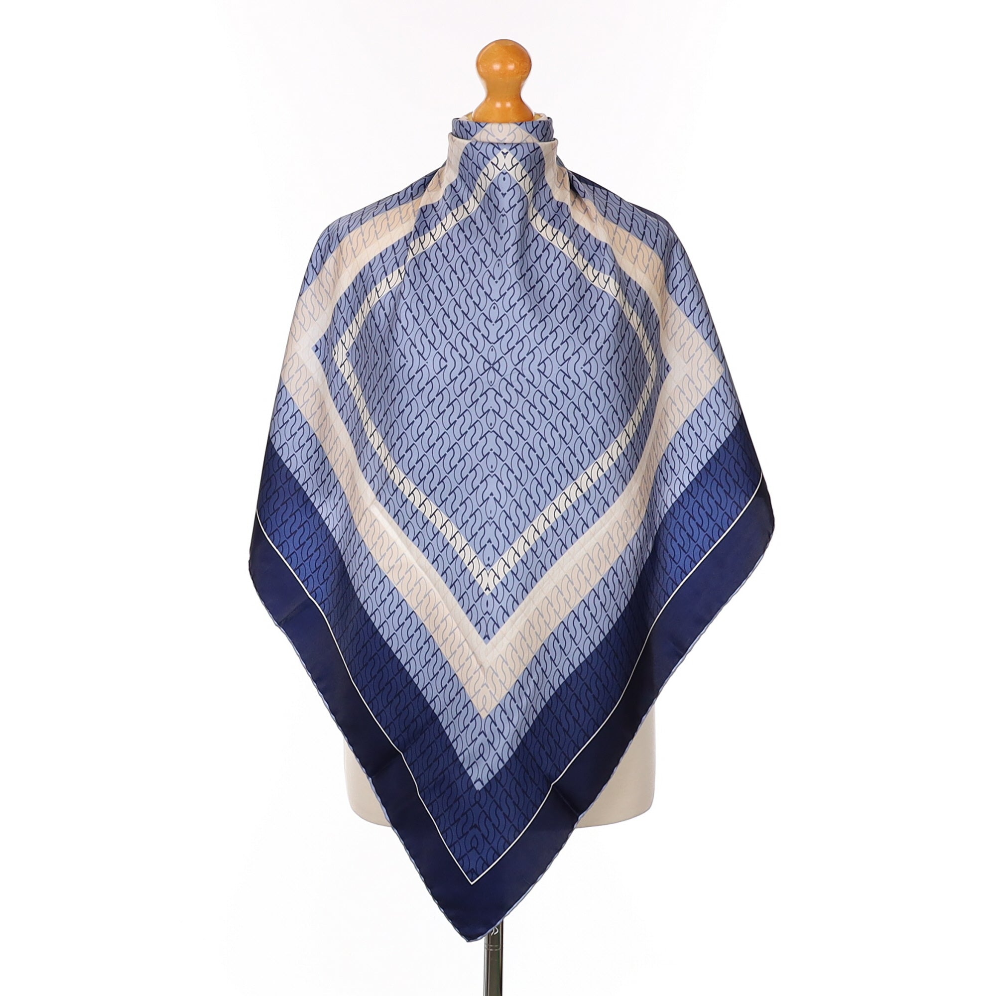 Blue Patterned Silk Scarf