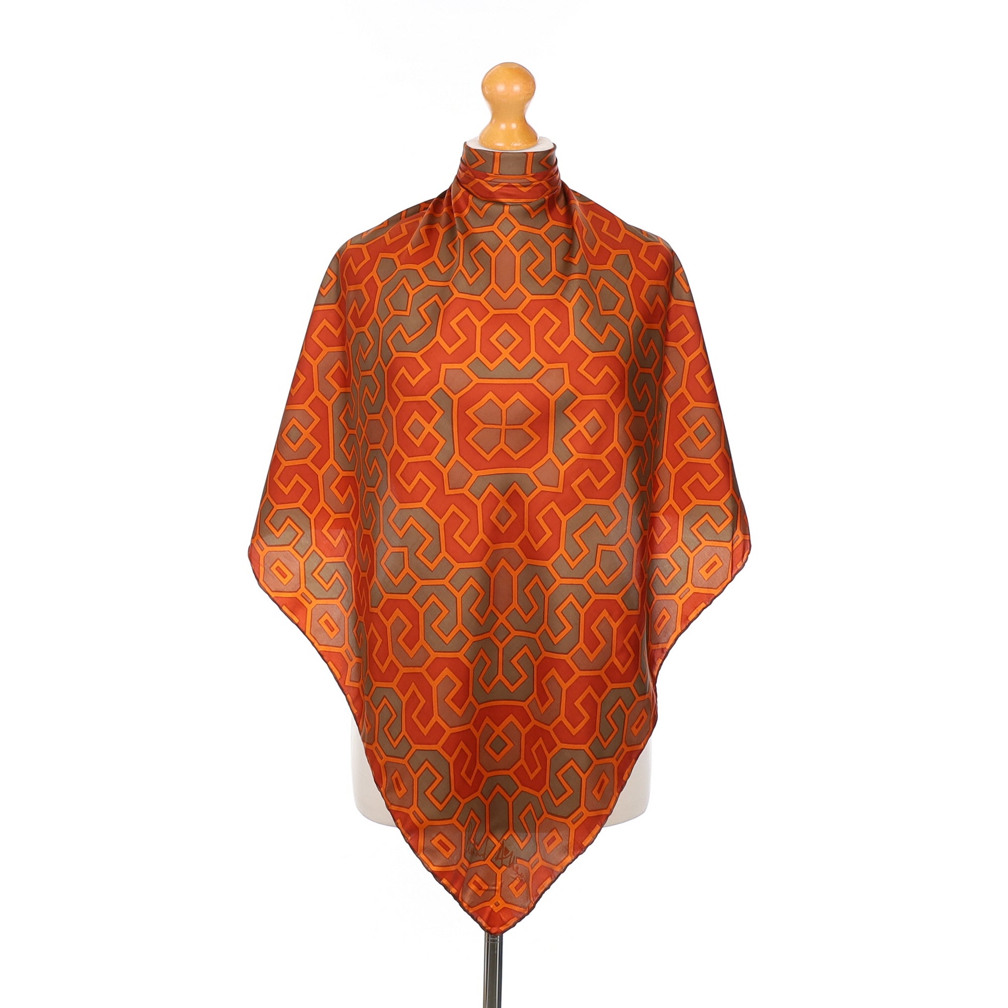 1970’s Richard Allan Rust Geometric Vintage Silk Scarf