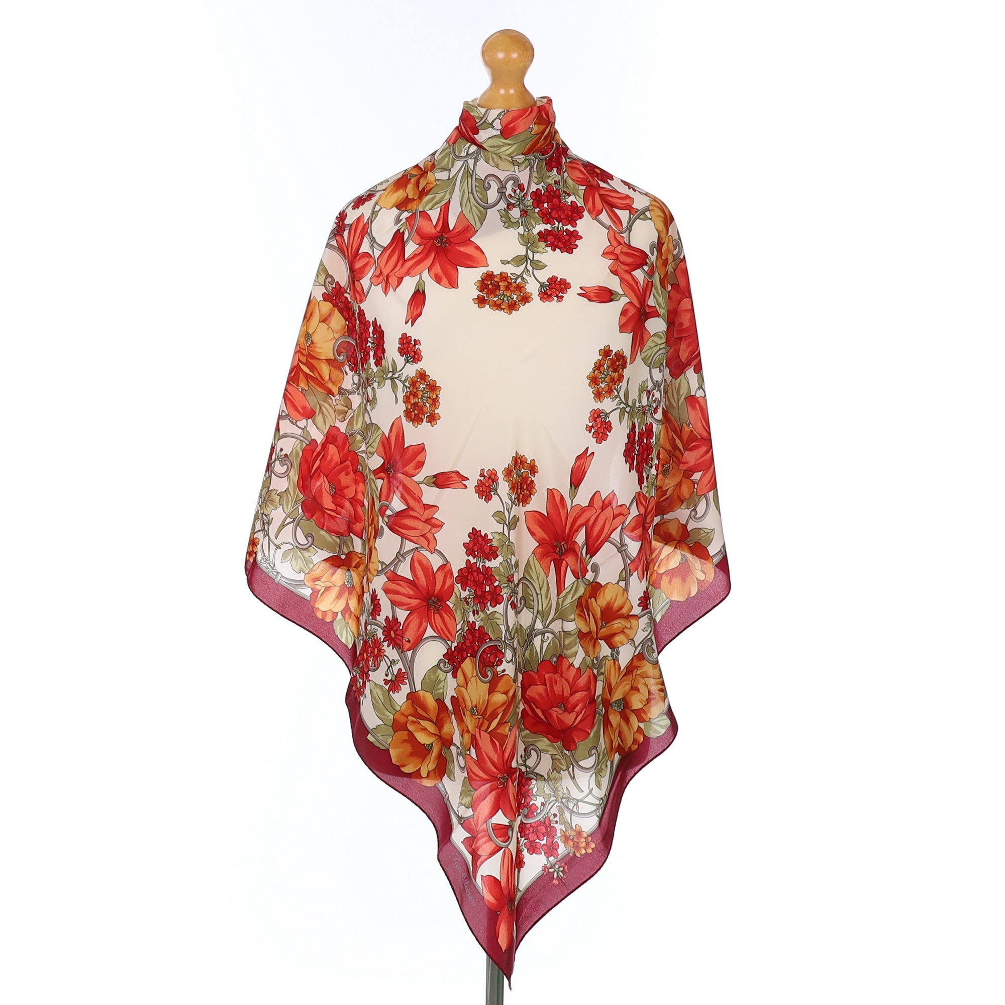 Red Floral Vintage Silk Scarf