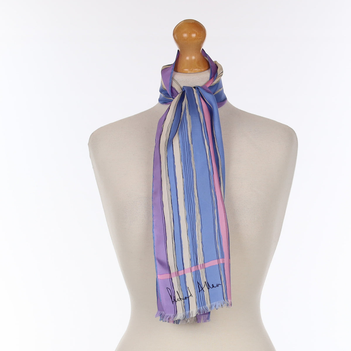 Richard Allan Long Striped Silk Scarf