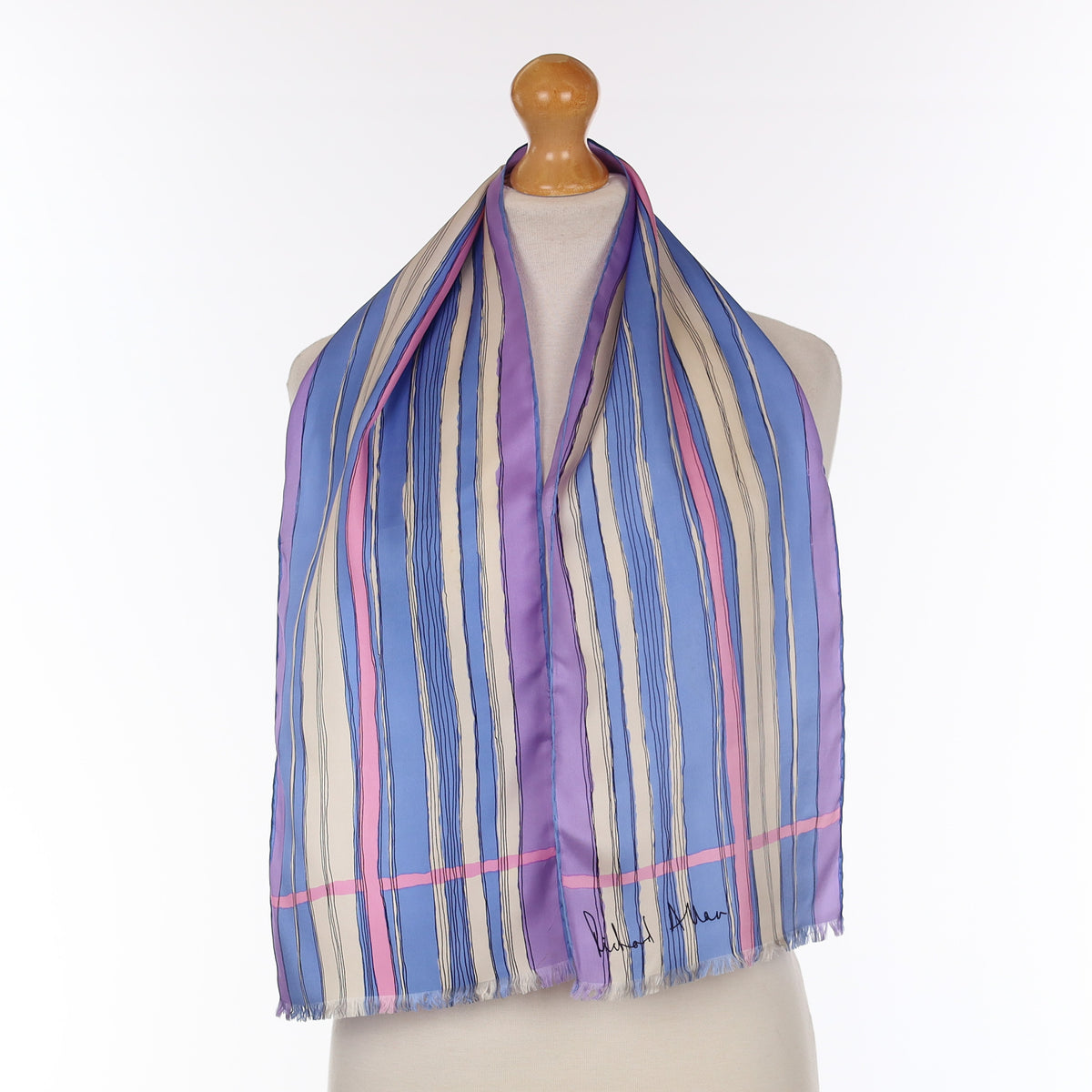 Richard Allan Long Striped Silk Scarf