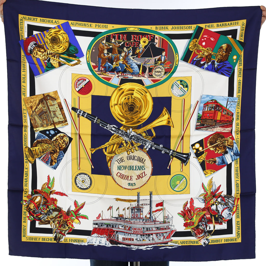 Brand New Boxed Hermès New Orleans Creole Jazz 1923 Vintage Silk Scarf